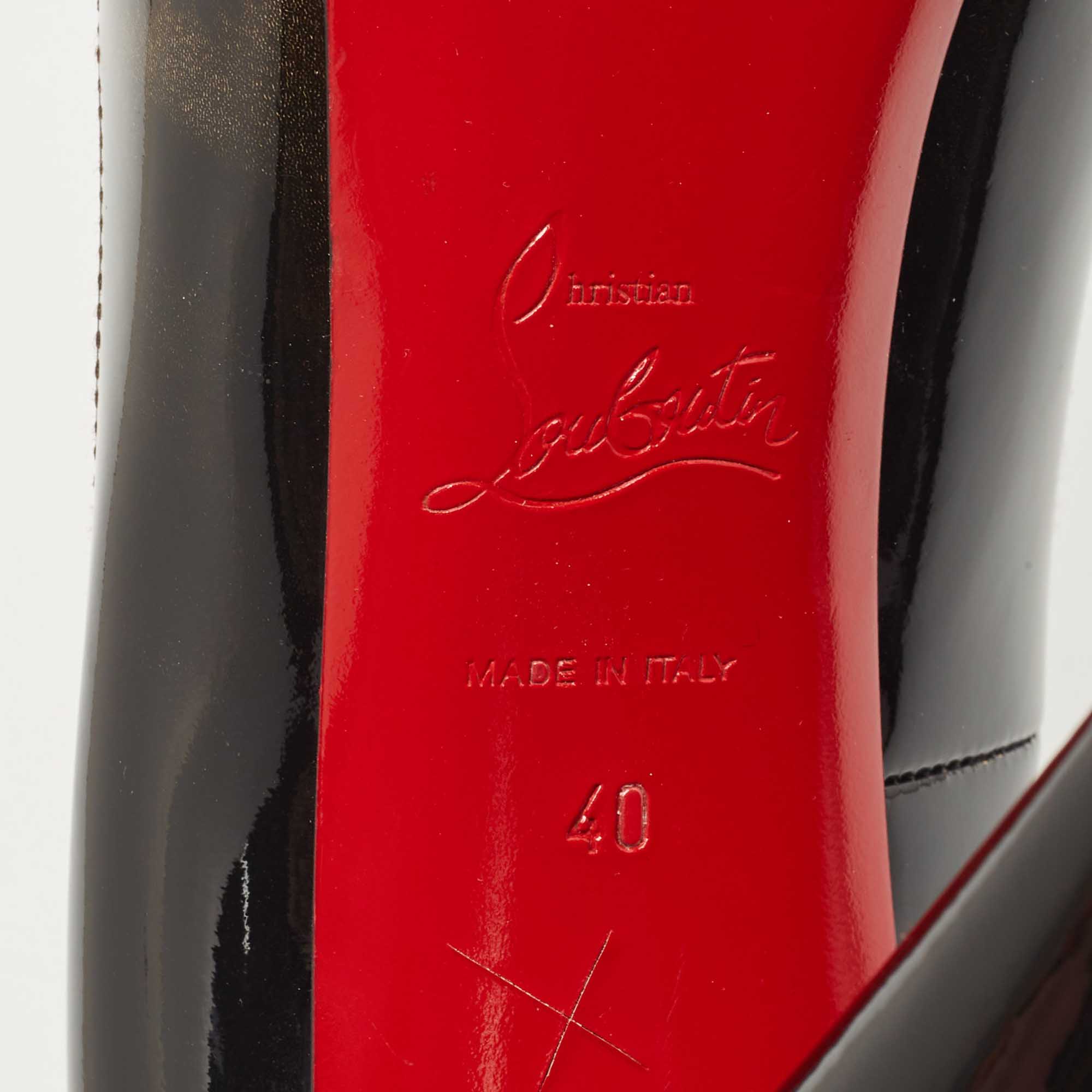 Christian Louboutin Black/Brown Leopard Print Ombre Patent Leather Peep Toe Pumps Size 40
