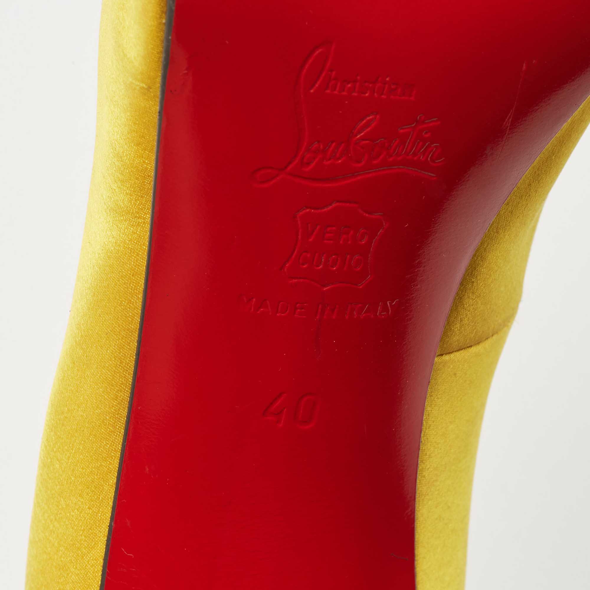 Christian Louboutin Yellow Satin Flo Platform Peep Toe Pumps Size 40