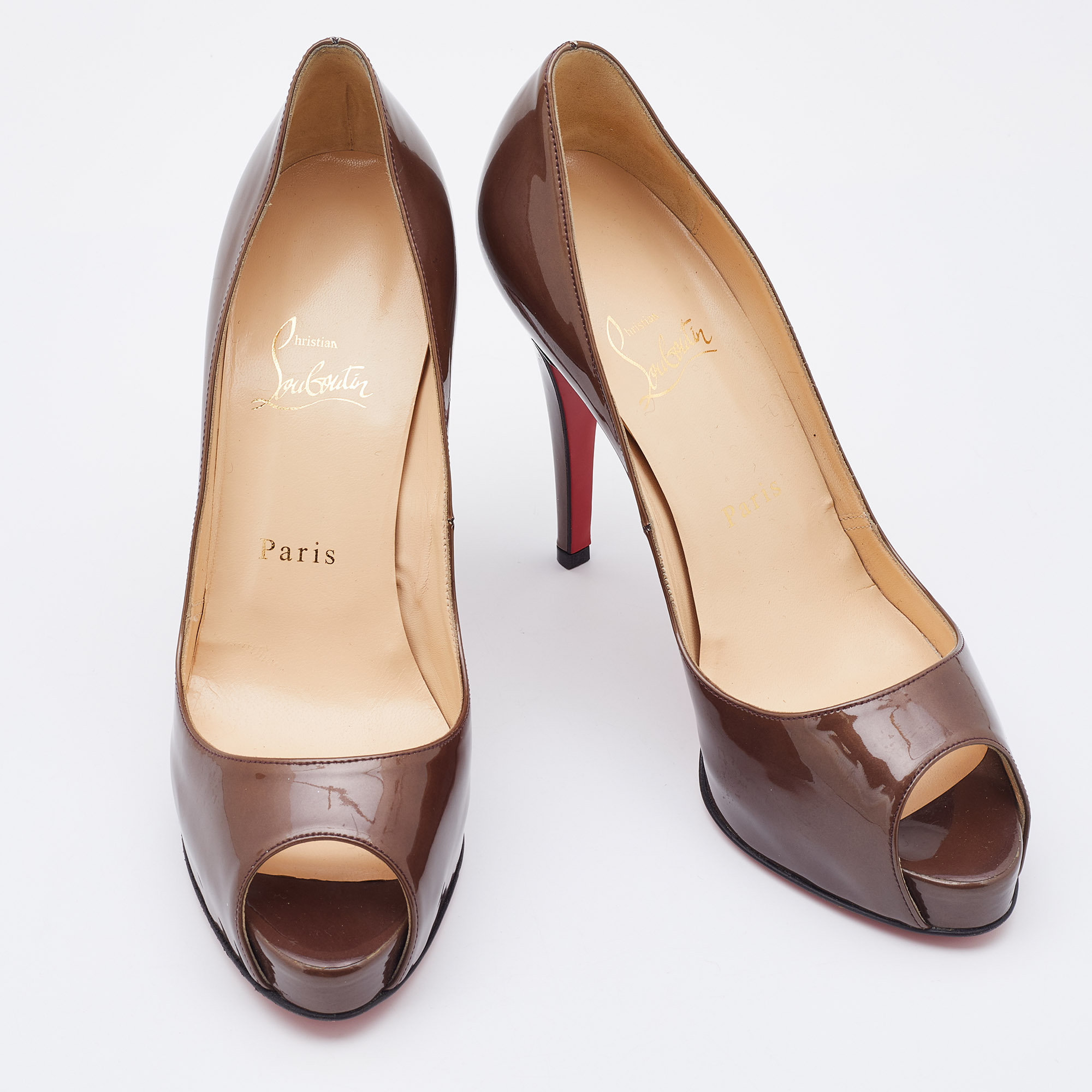 Christian Louboutin Brown Patent Leather New Very Prive Pumps Size 38.5