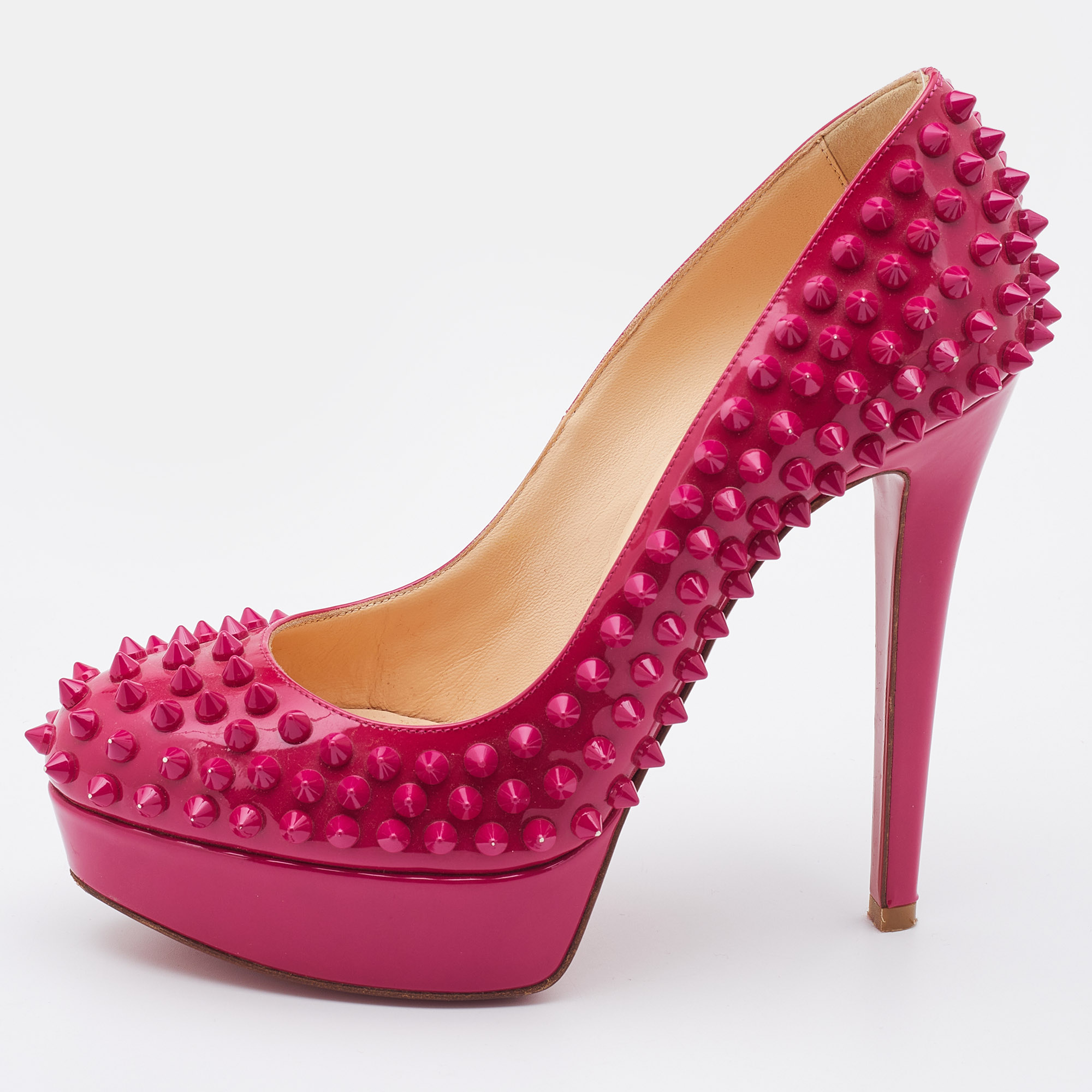Christian louboutin pink patent leather alti spike platform pumps size 36