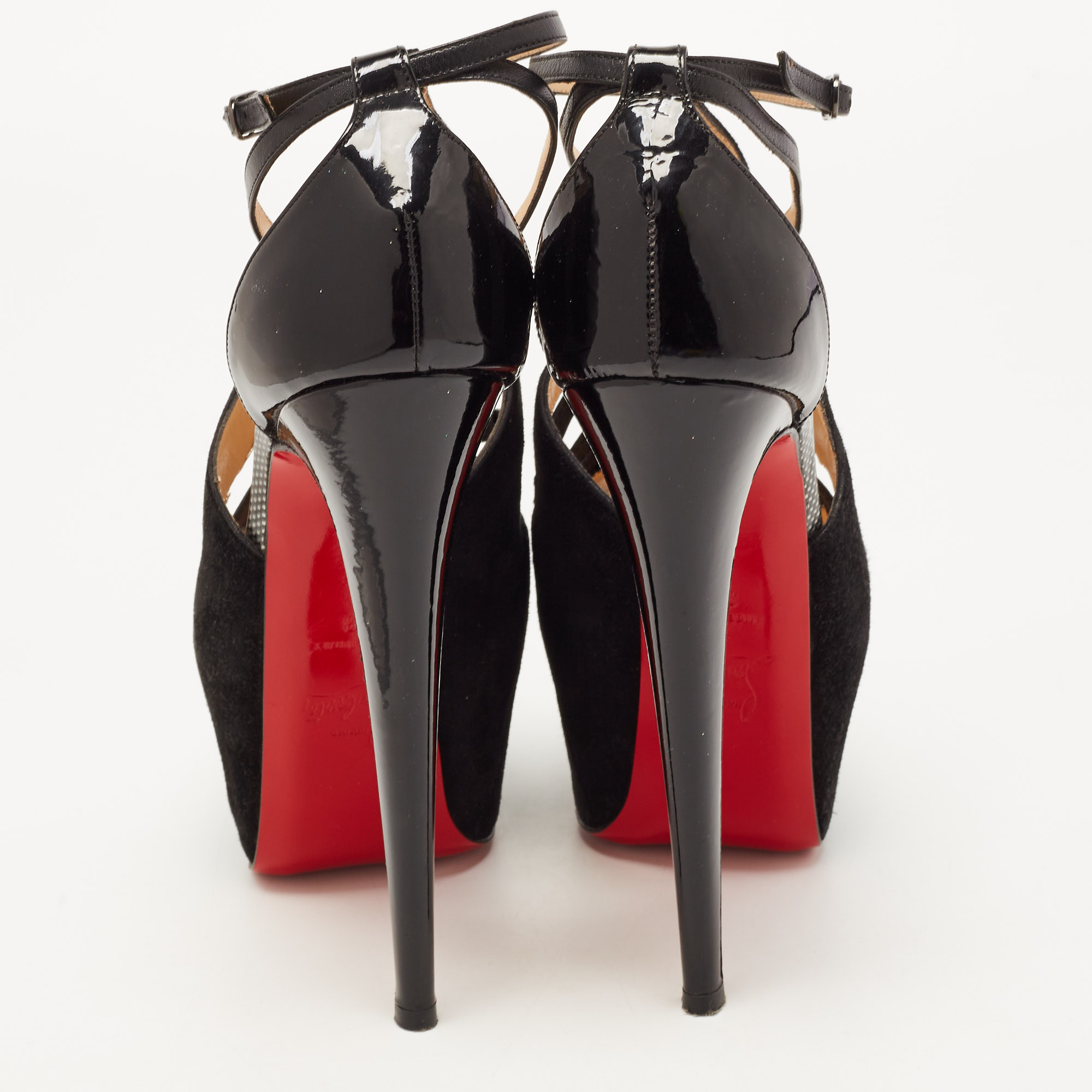 Christian Louboutin Black Suede And Leather Carlota Sandals Size 38