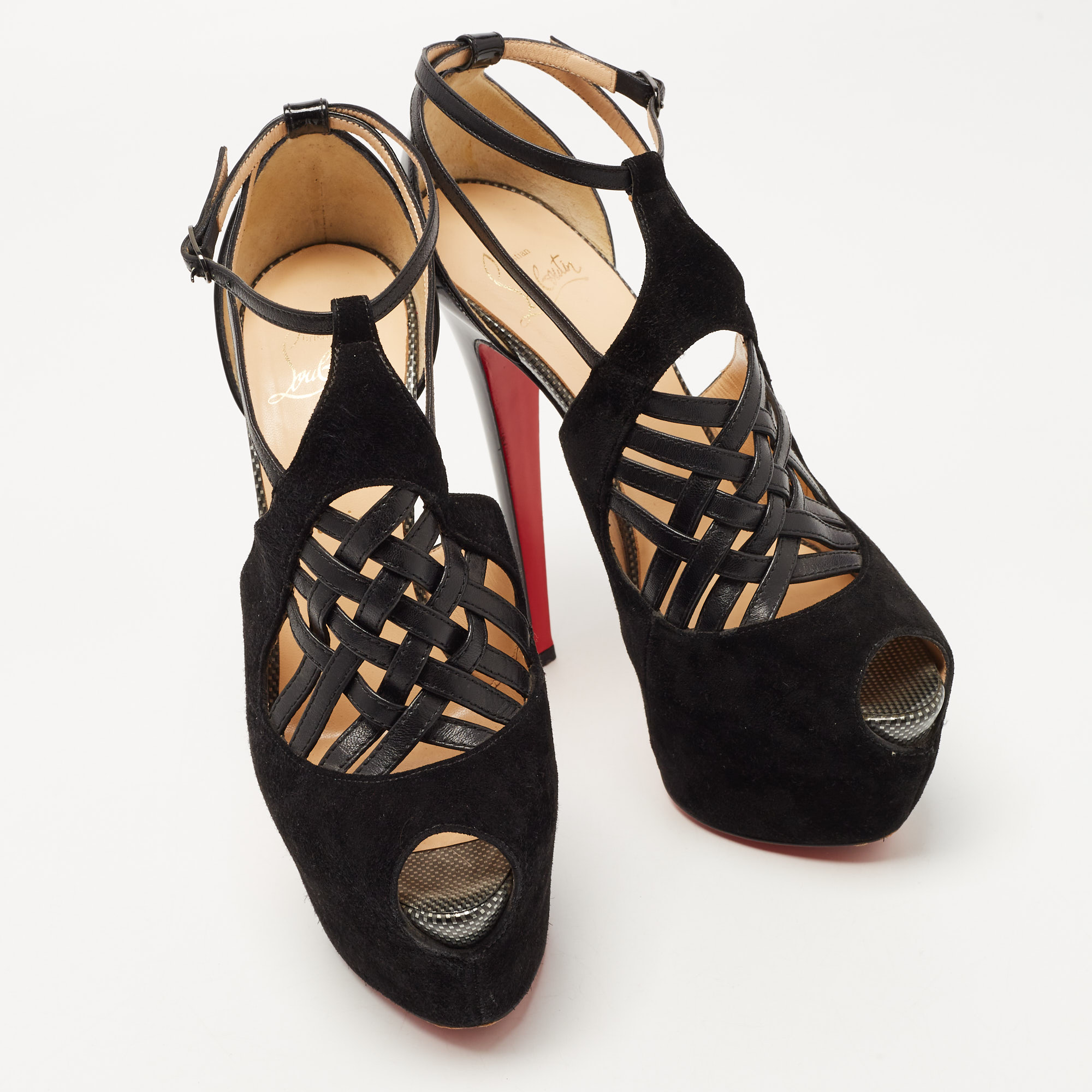 Christian Louboutin Black Suede And Leather Carlota Sandals Size 38