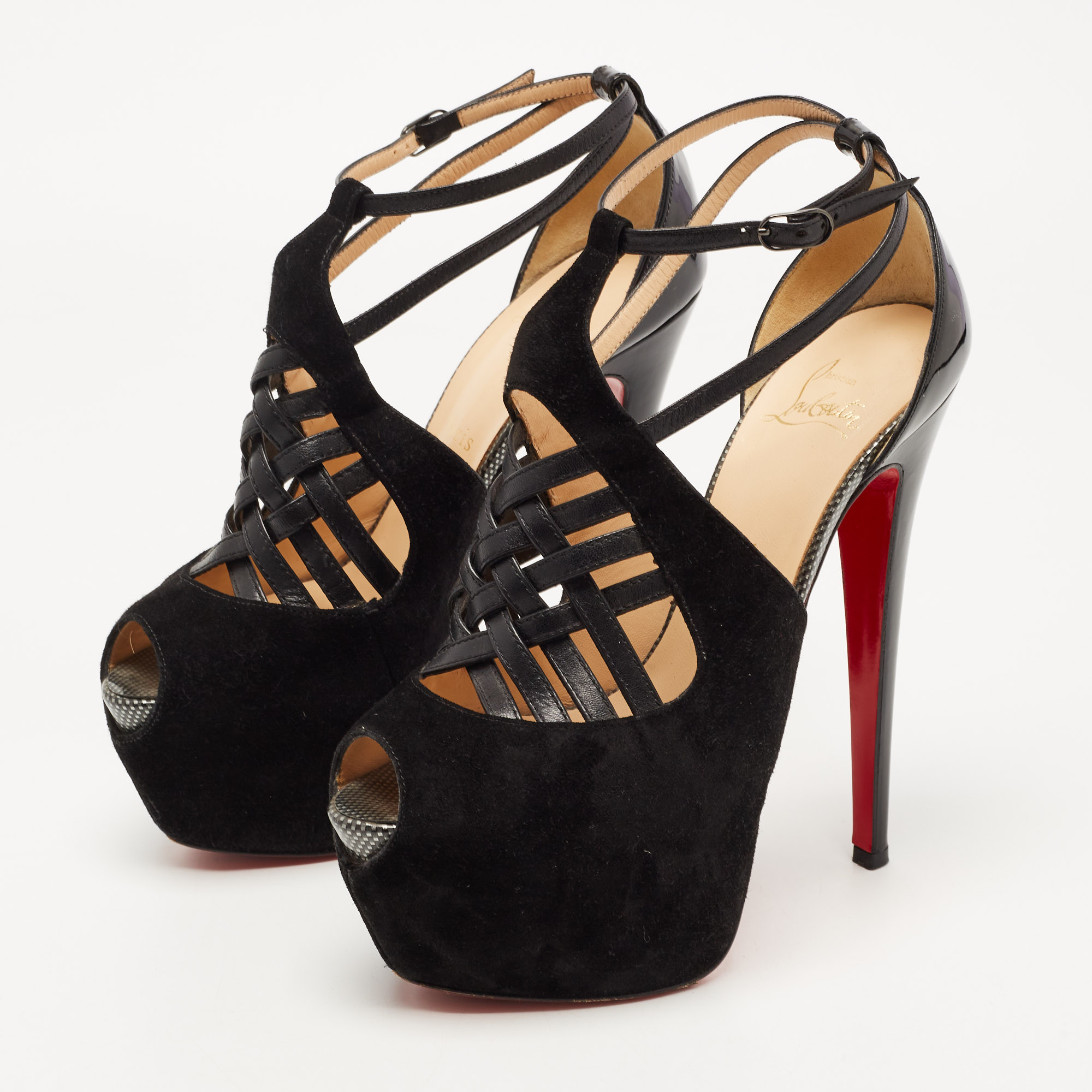 Christian Louboutin Black Suede And Leather Carlota Sandals Size 38