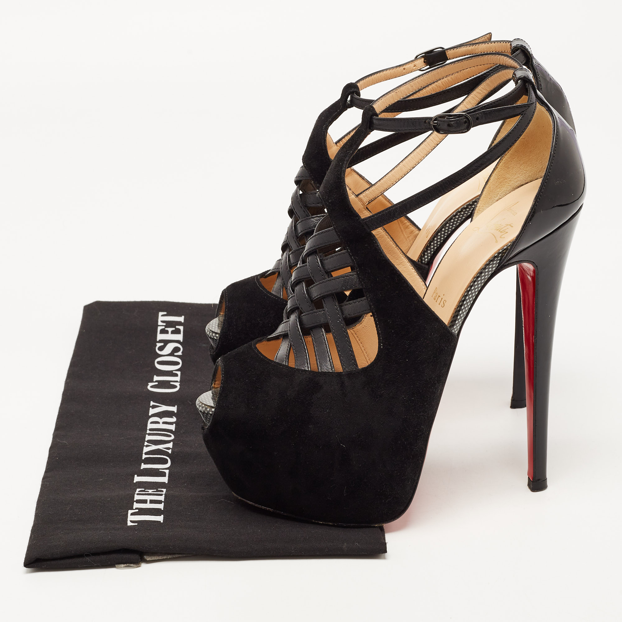 Christian Louboutin Black Suede And Leather Carlota Sandals Size 38