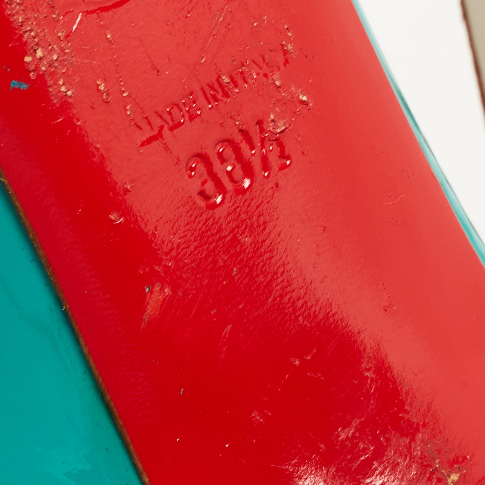 Christian Louboutin Green Patent Leather Peep Toe Slingback Pumps Size 38.5