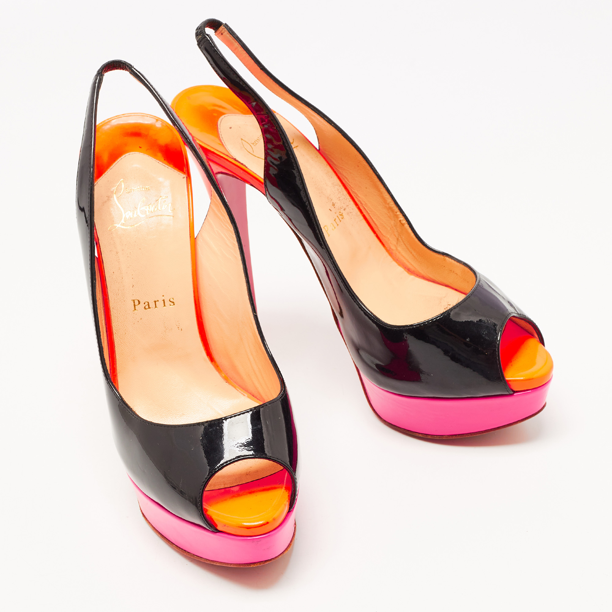 Christian Louboutin Multicolor Patent Leather Lady Peep Sling Pumps Size 39