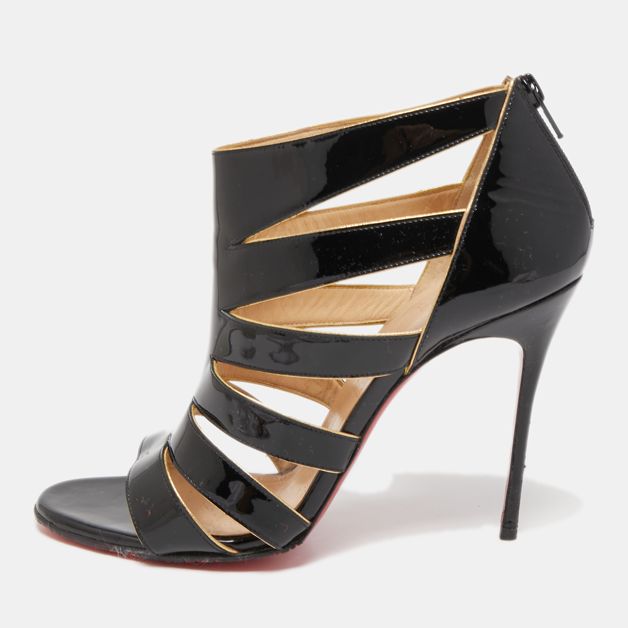 Christian Louboutin Black/Gold Patent Leather Beauty K Sandals Size 40