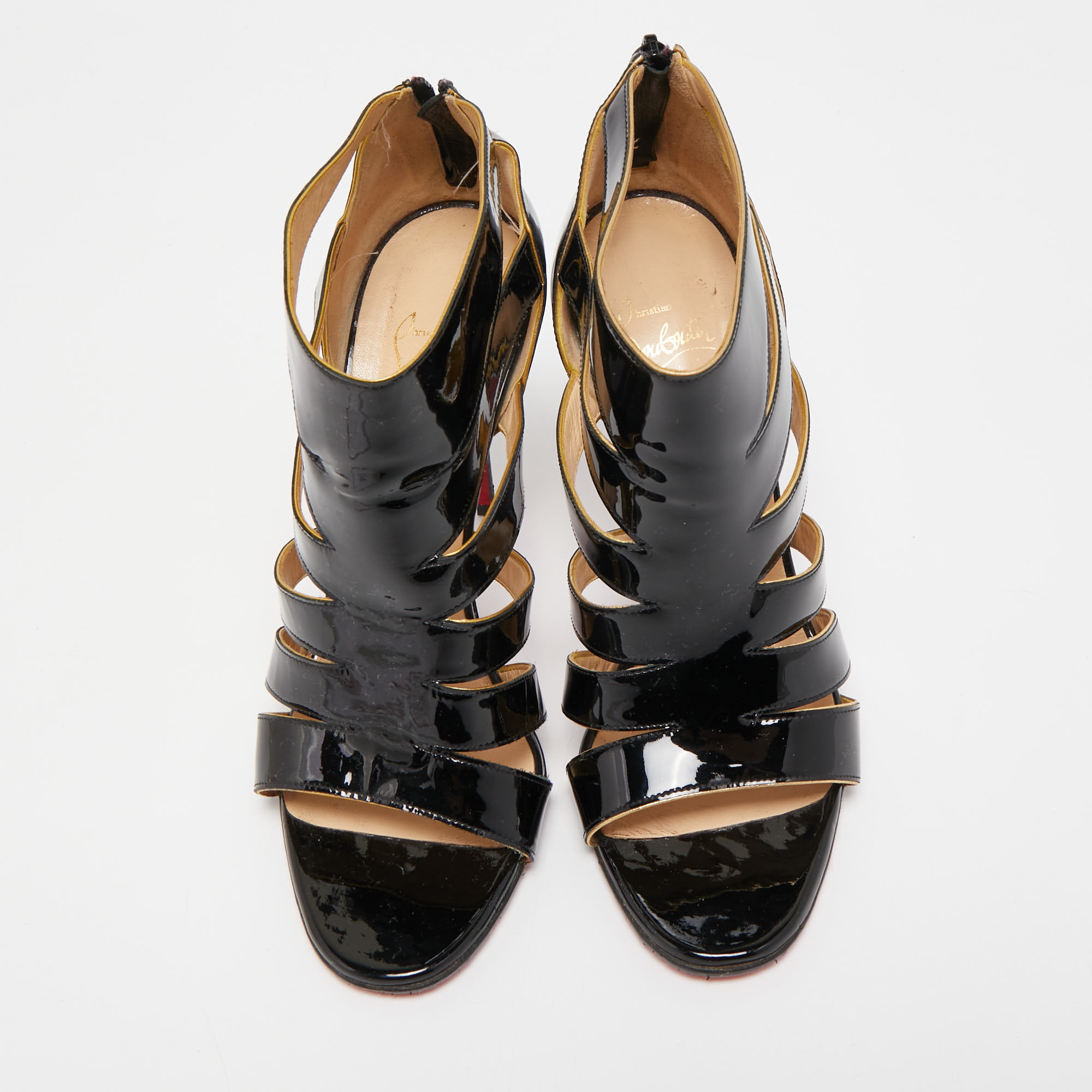 Christian Louboutin Black/Gold Patent Leather Beauty K Sandals Size 40