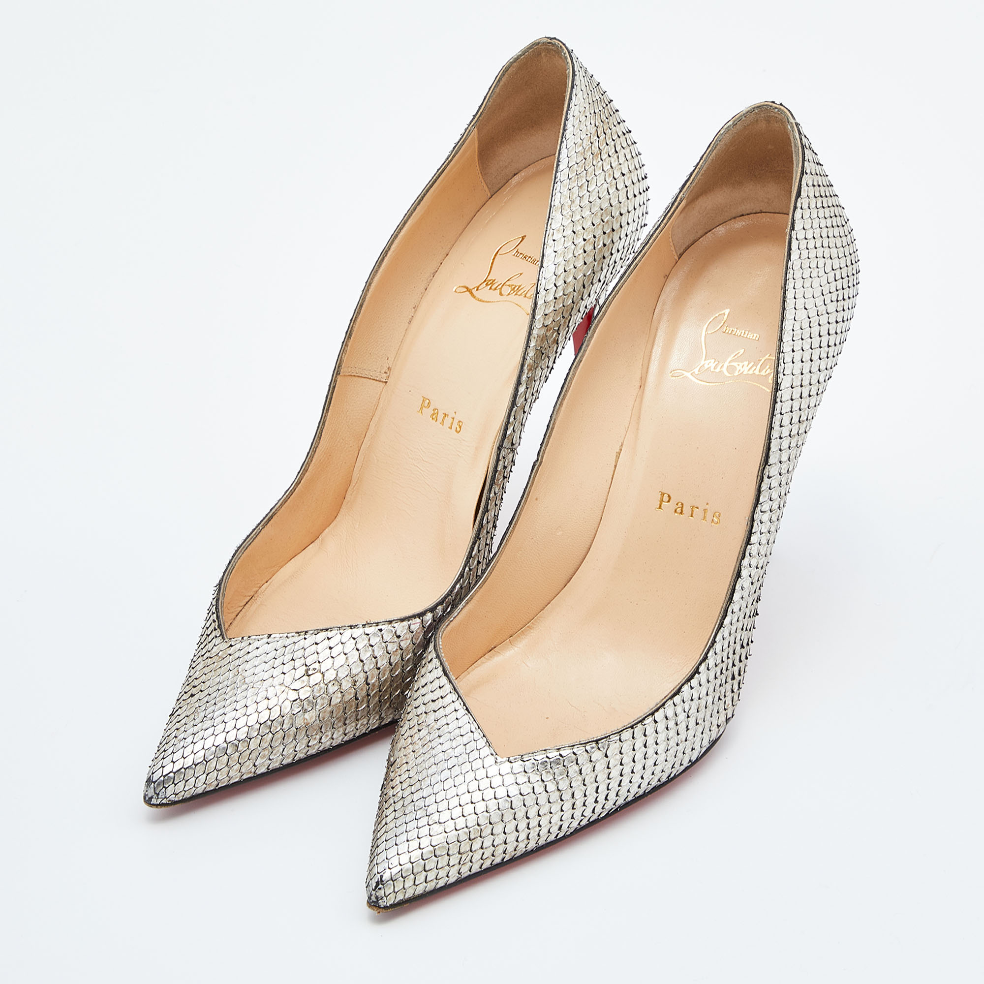 Christian Louboutin Metallic Watersnake Leather Pumps Size 38