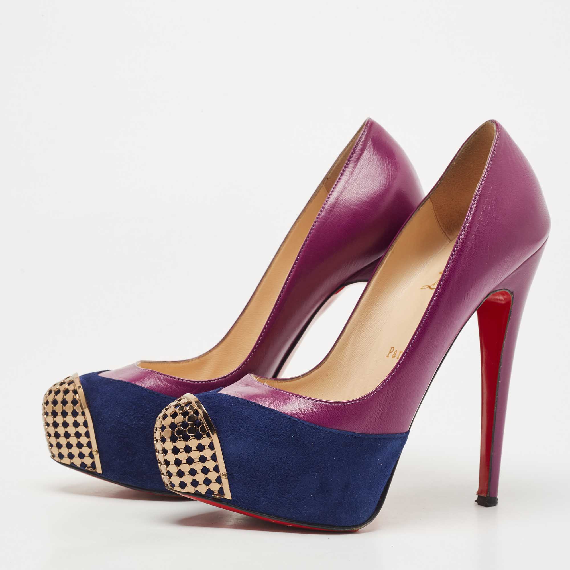 Christian Louboutin Purple Suede And Leather Maggie Platform Pumps Size 36.5