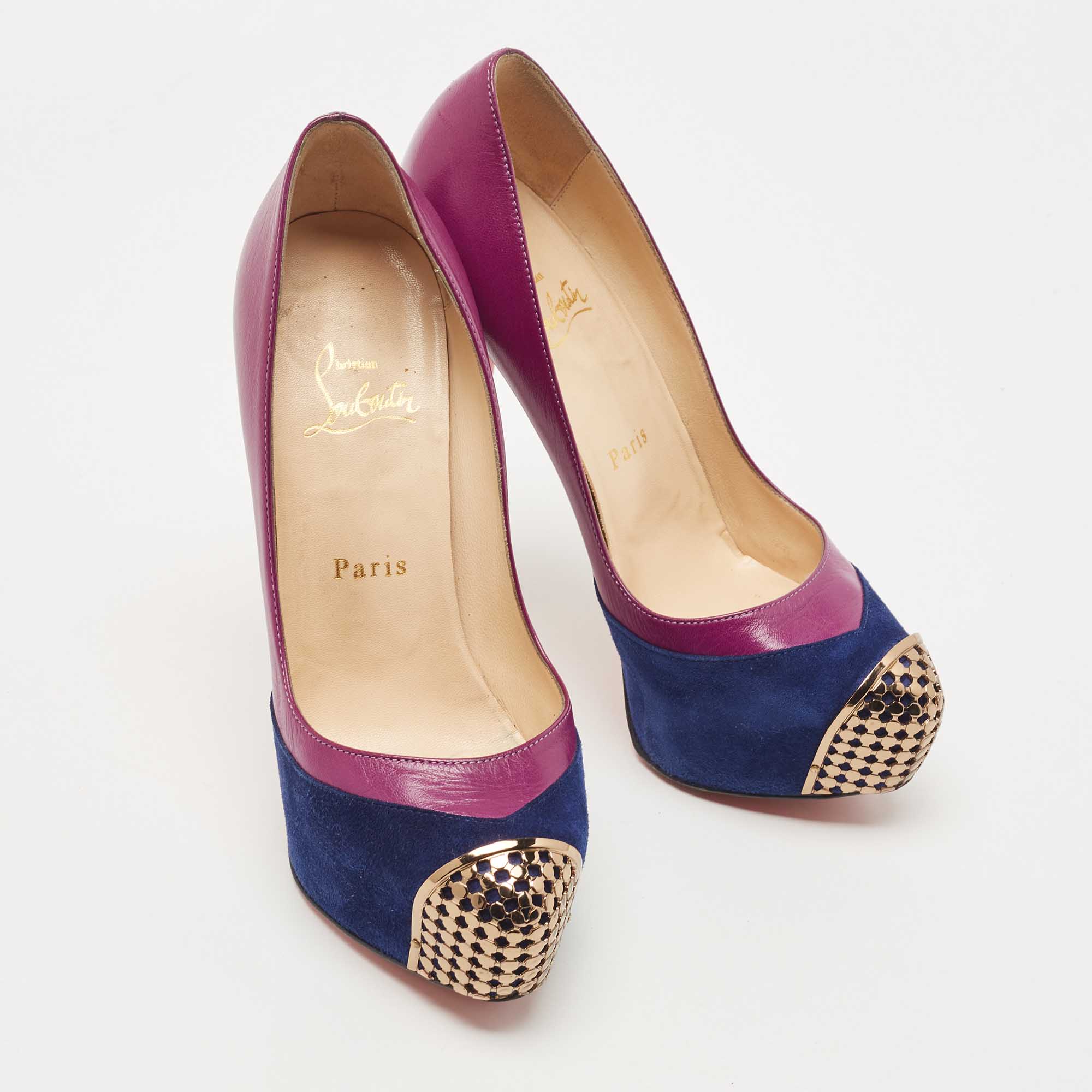 Christian Louboutin Purple Suede And Leather Maggie Platform Pumps Size 36.5