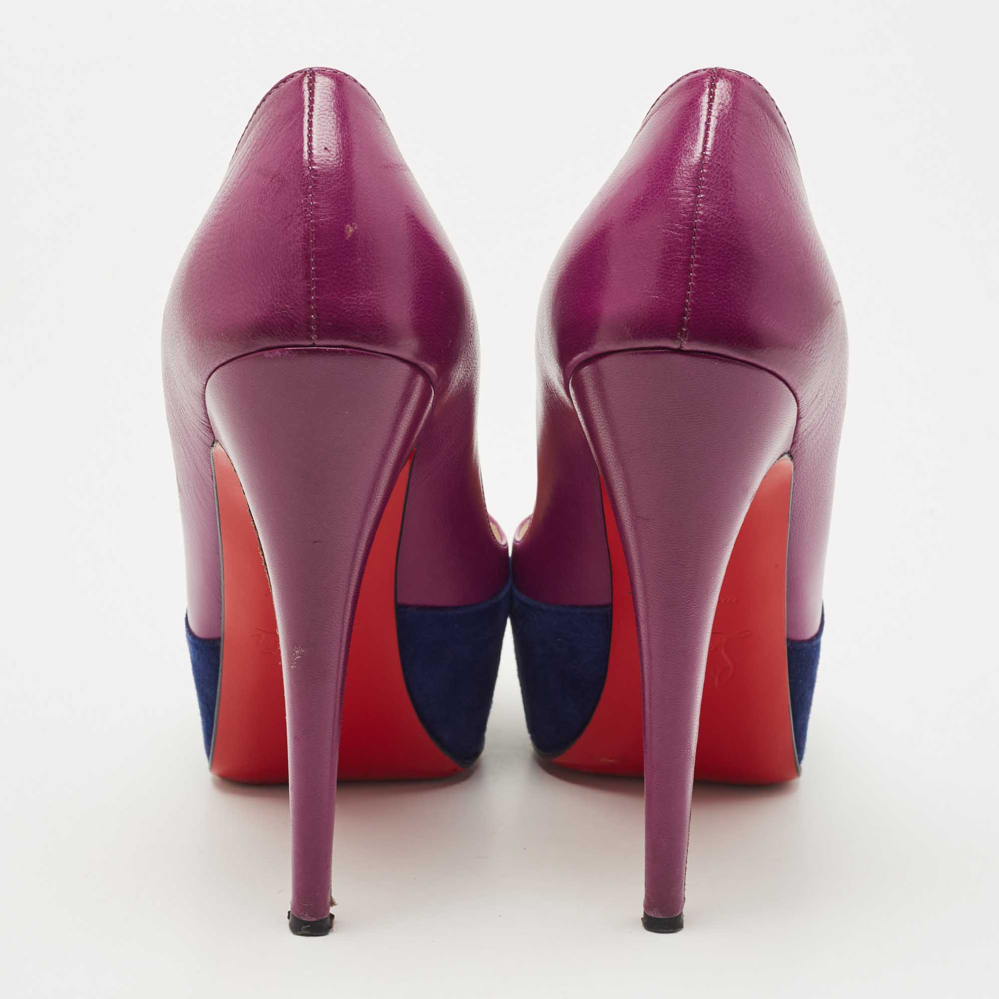 Christian Louboutin Purple Suede And Leather Maggie Platform Pumps Size 36.5