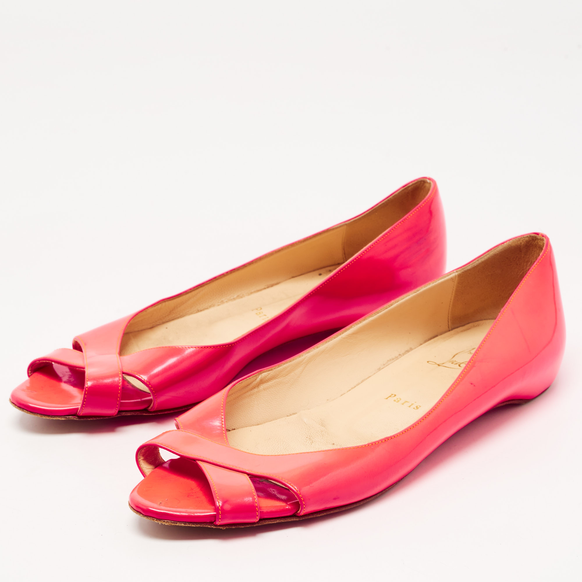 Christian Louboutin Neon Pink Leather Croisette Flats Size 38.5