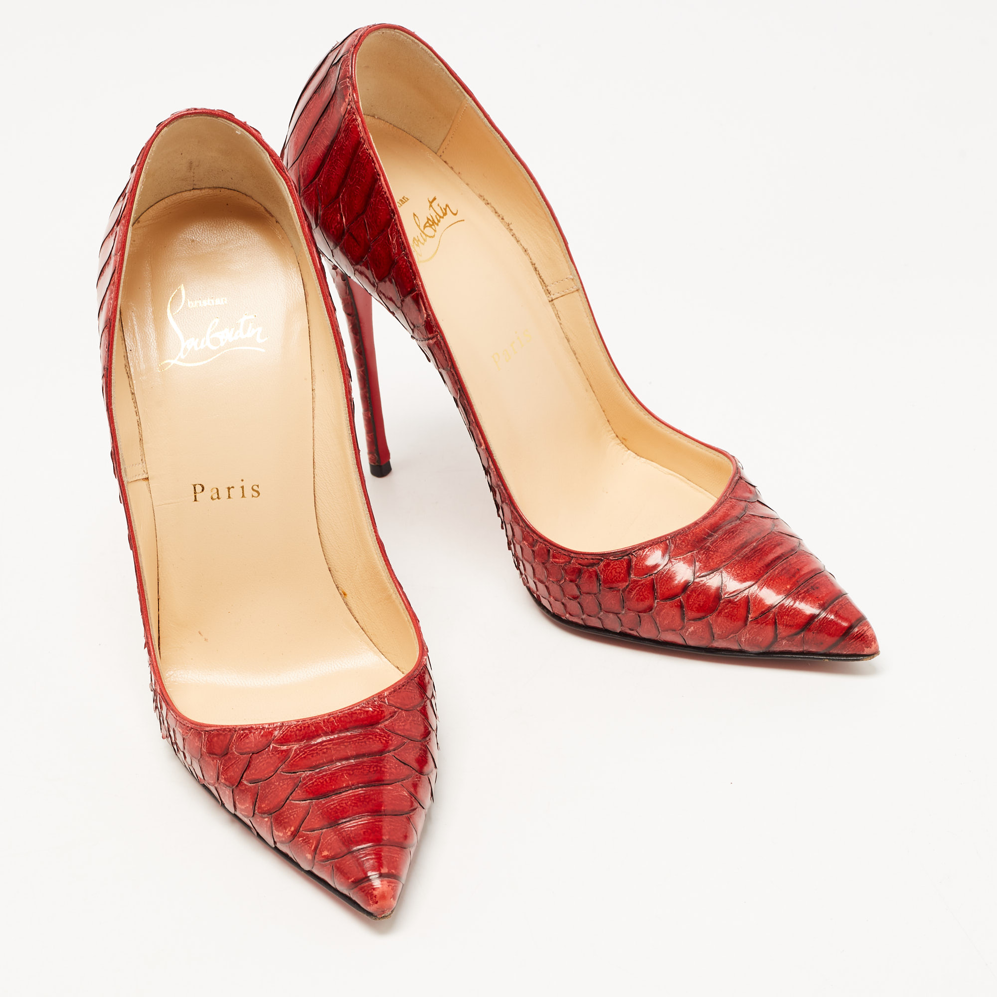 Christian Louboutin Red Python So Kate Pointed Toe Pumps Size 36.5