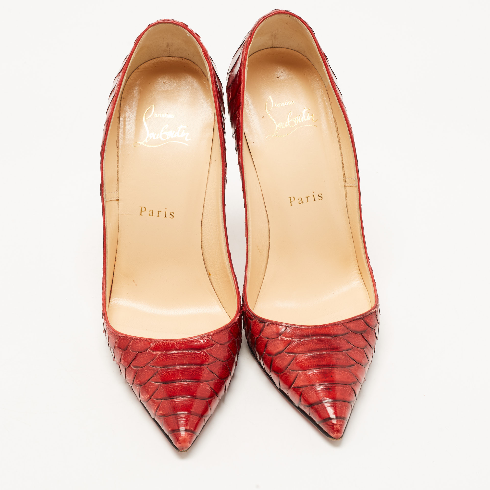 Christian Louboutin Red Python So Kate Pointed Toe Pumps Size 36.5