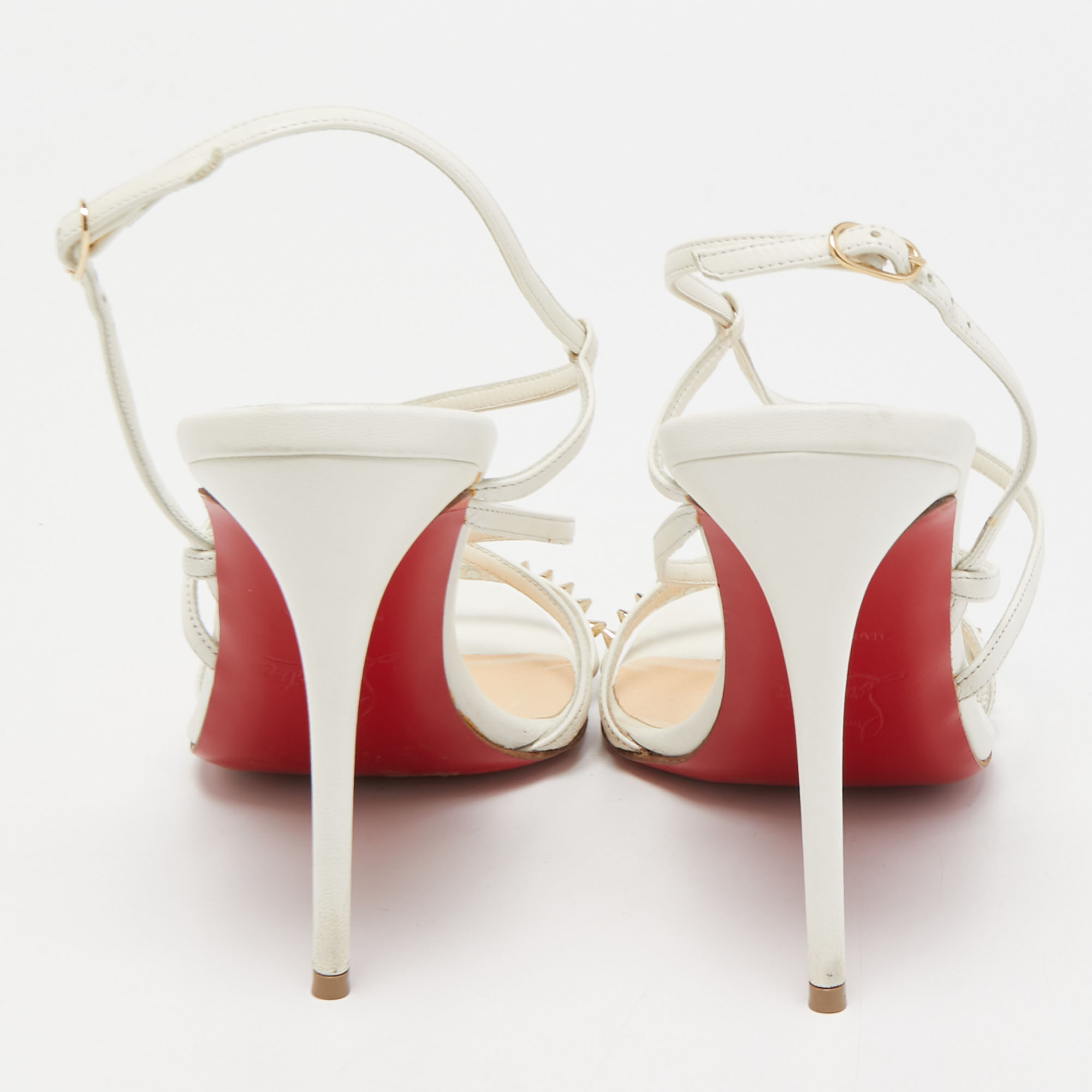 Christian Louboutin White Leather Spike Ankle Strap Sandals Size 36.5