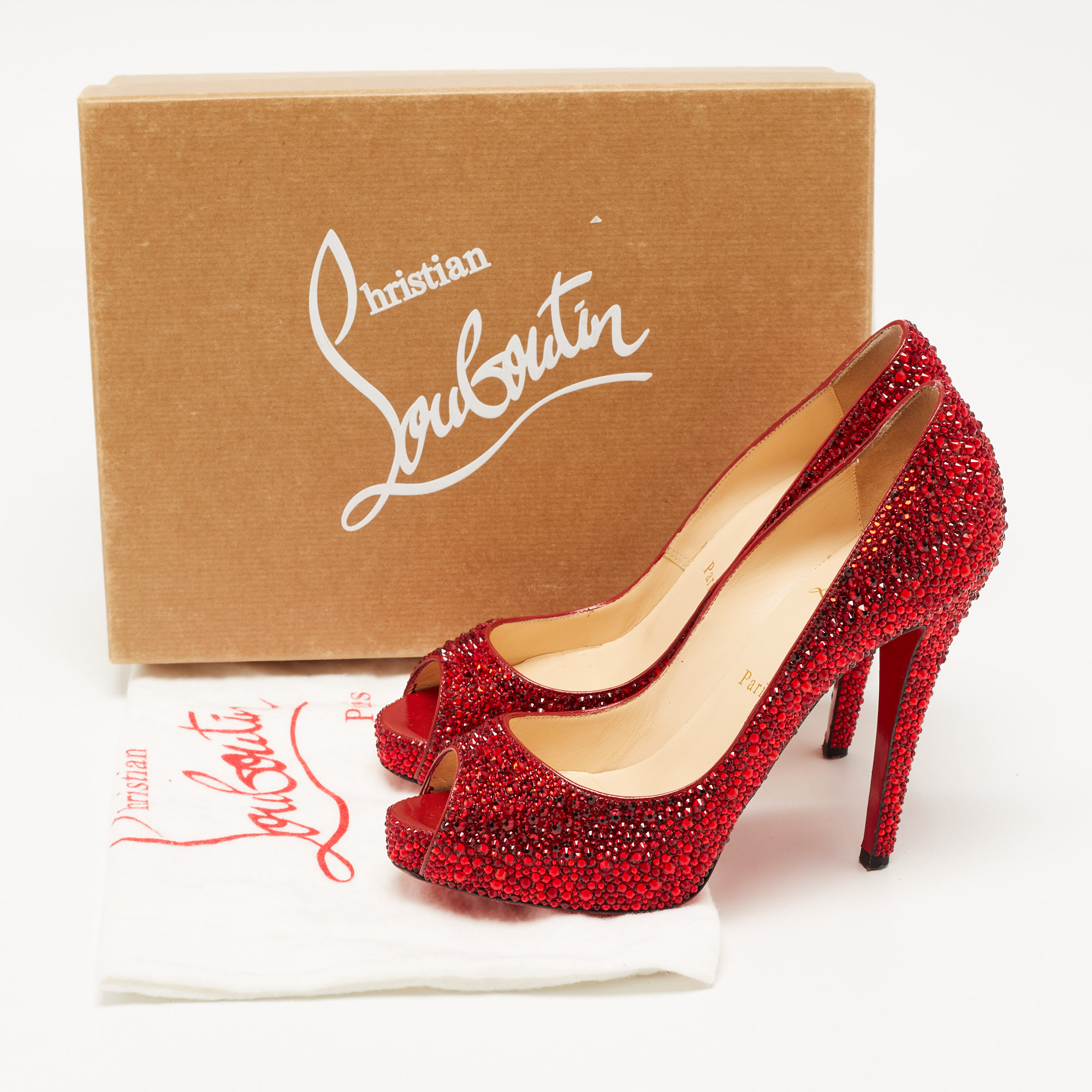 Christian Louboutin Red Leather Strass Very Prive Pumps Size 37.5