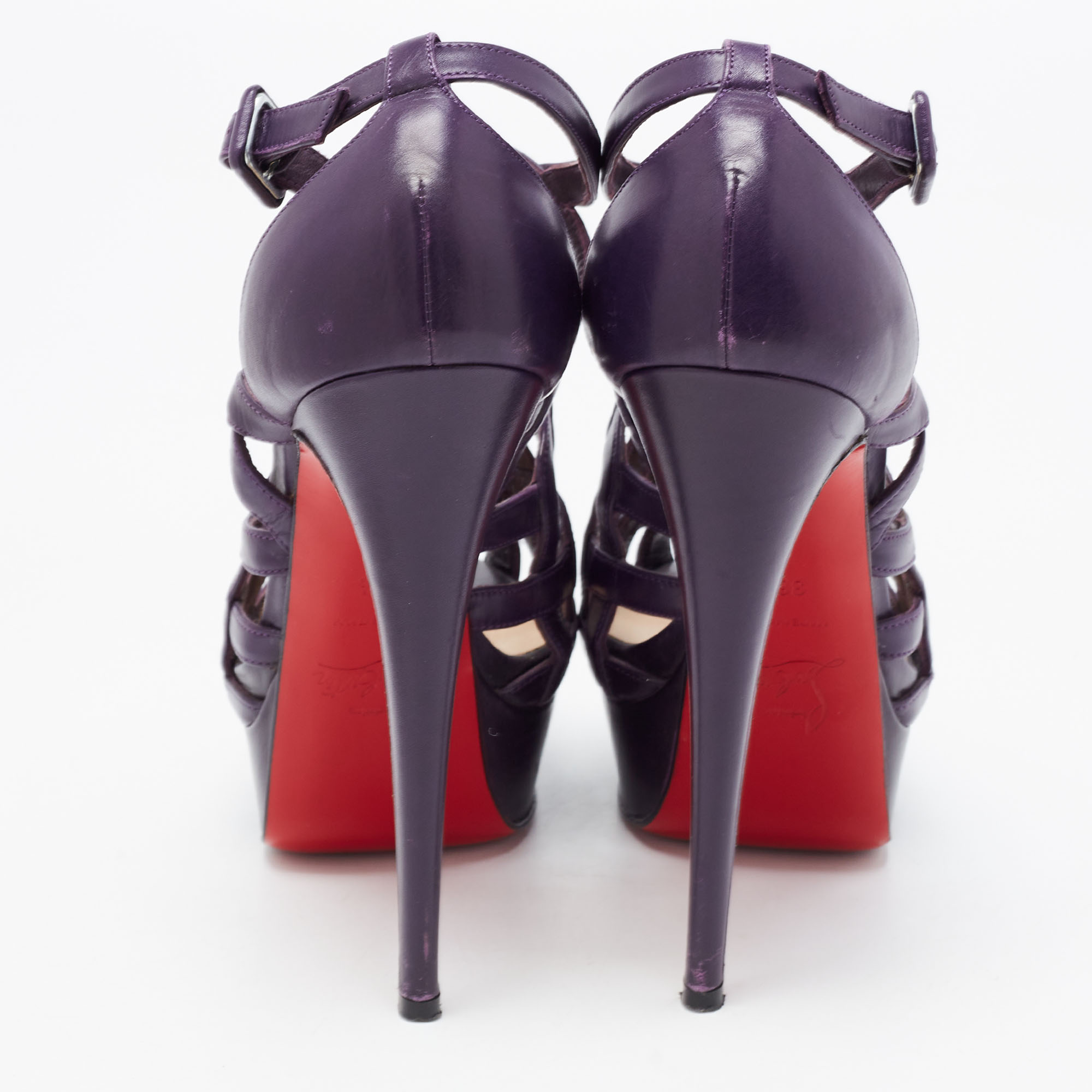 Christian Louboutin Purple Leather Nicole Caged Ankle Strap Sandals Size 36.5
