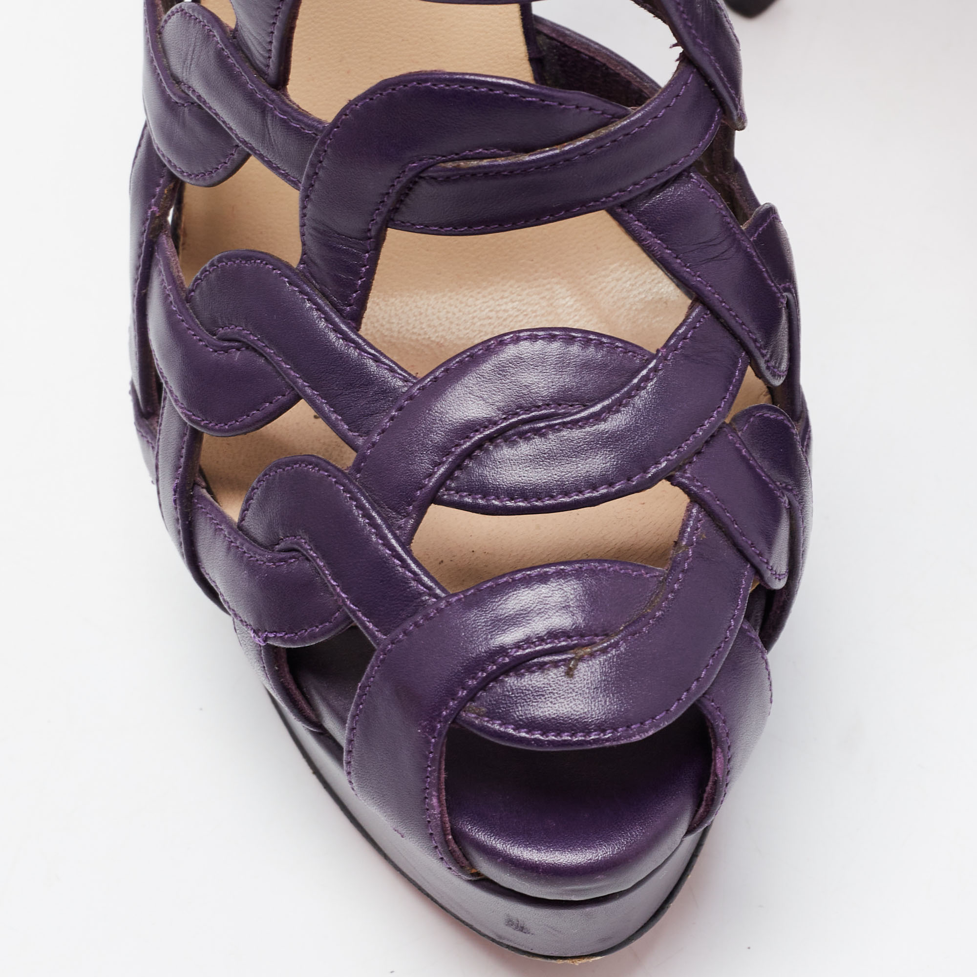 Christian Louboutin Purple Leather Nicole Caged Ankle Strap Sandals Size 36.5