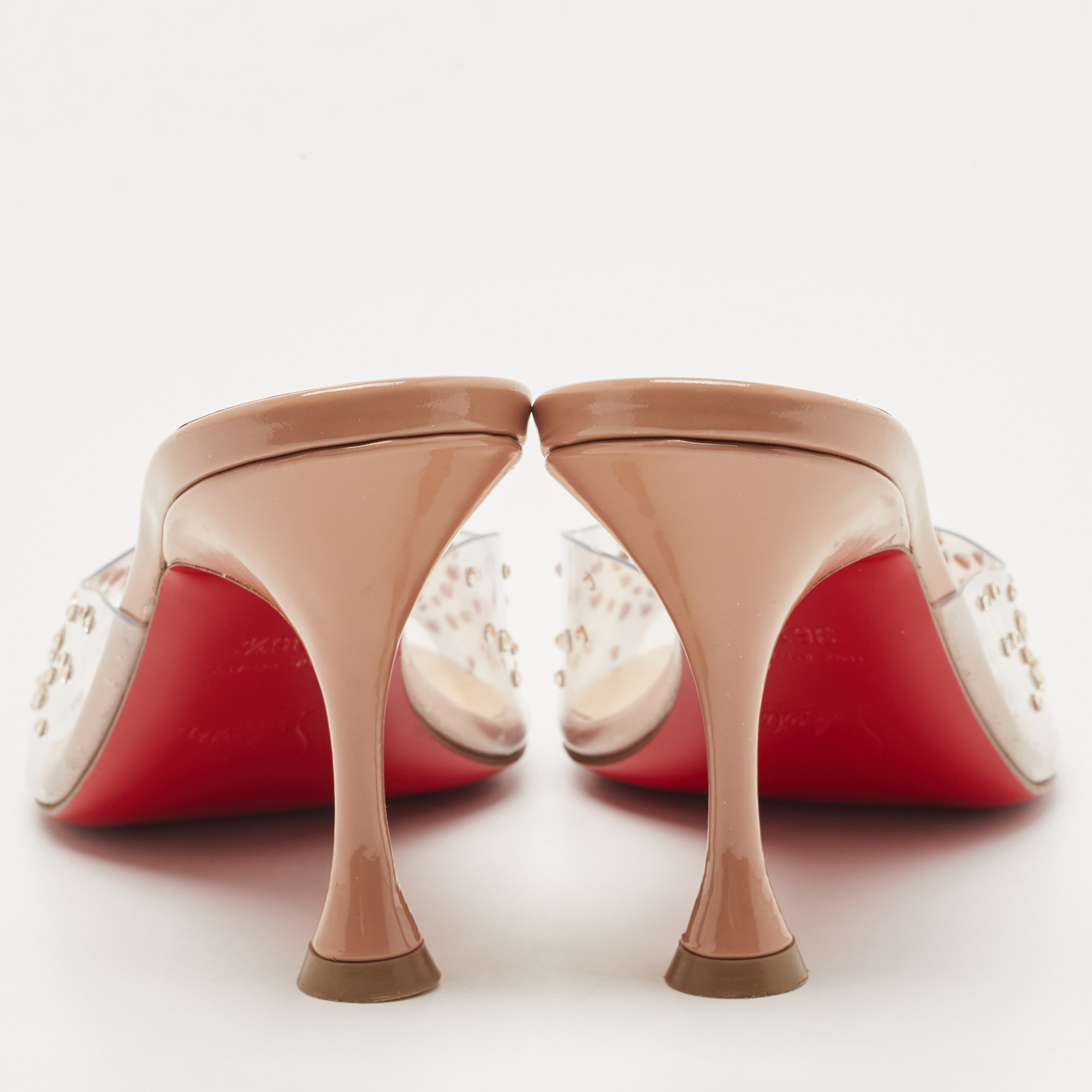 Christian Louboutin Transparent/Beige PVC And Patent Degramule Sandals Size 36.5