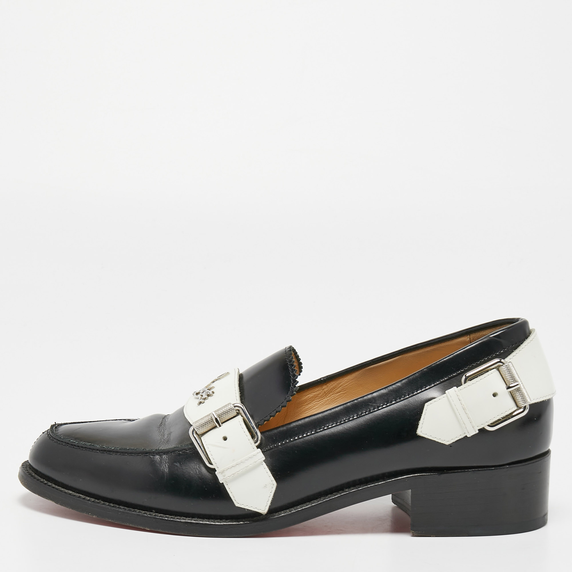 Christian Louboutin Black/White Leather Monmoc Loafers Size 39.5