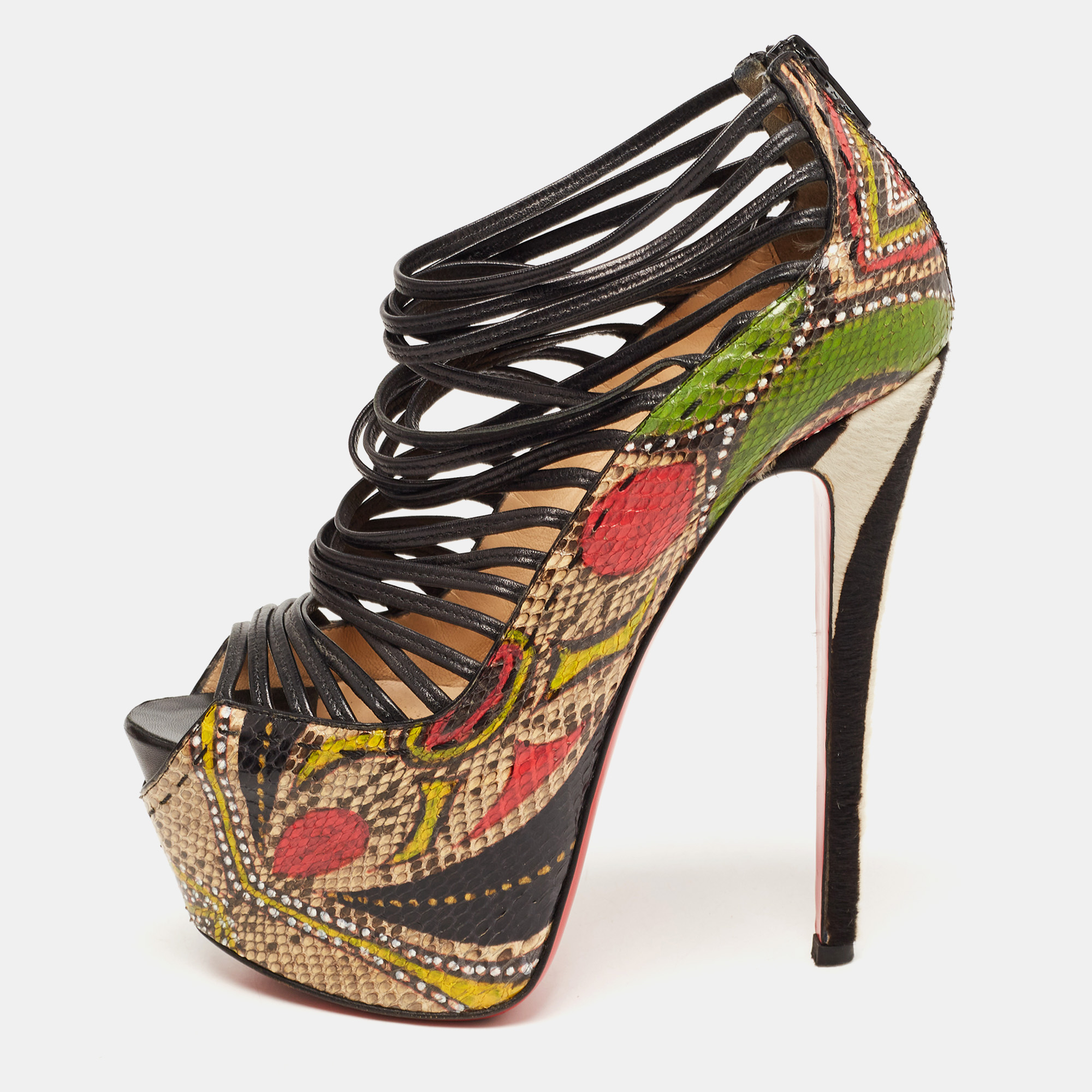 Christian Louboutin Multicolor/Black Python And Leather Zoulou Pumps Size 37.5