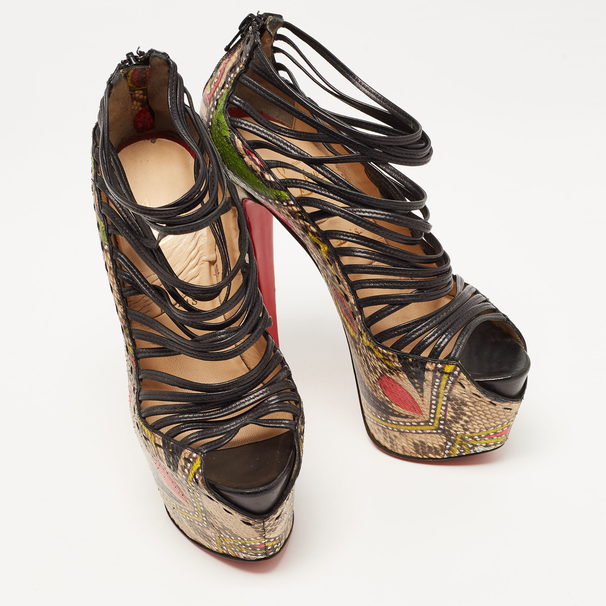 Christian Louboutin Multicolor/Black Python And Leather Zoulou Pumps Size 37.5