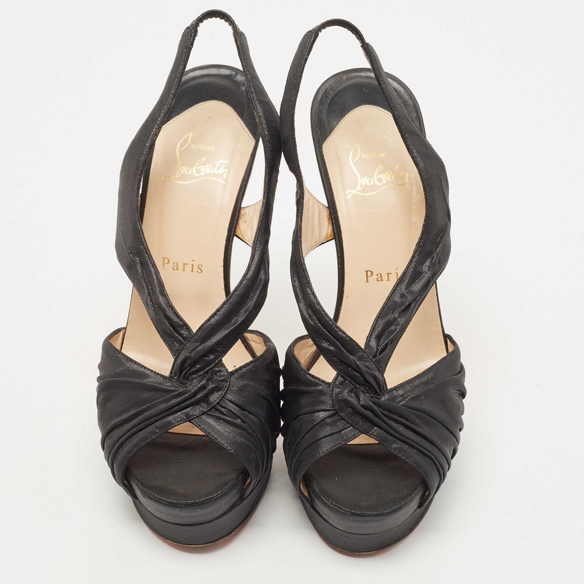 Christian Louboutin Black Shimmery Fabric Fortuna Sandals Size 37.5