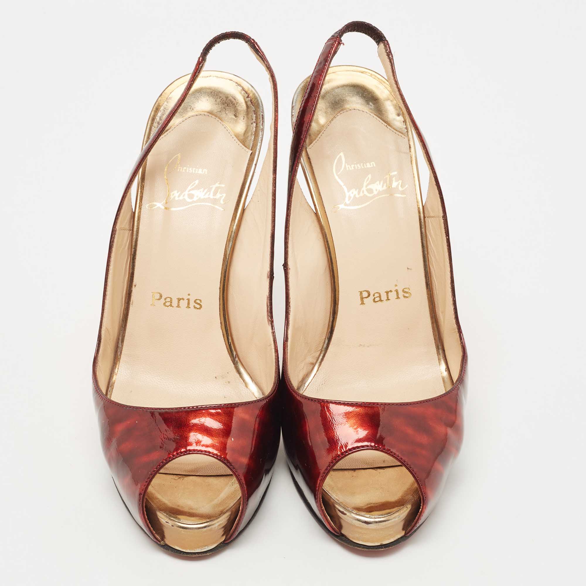 Christian Louboutin Two Tone Patent Leather No Prive Slingback Pumps Size 38