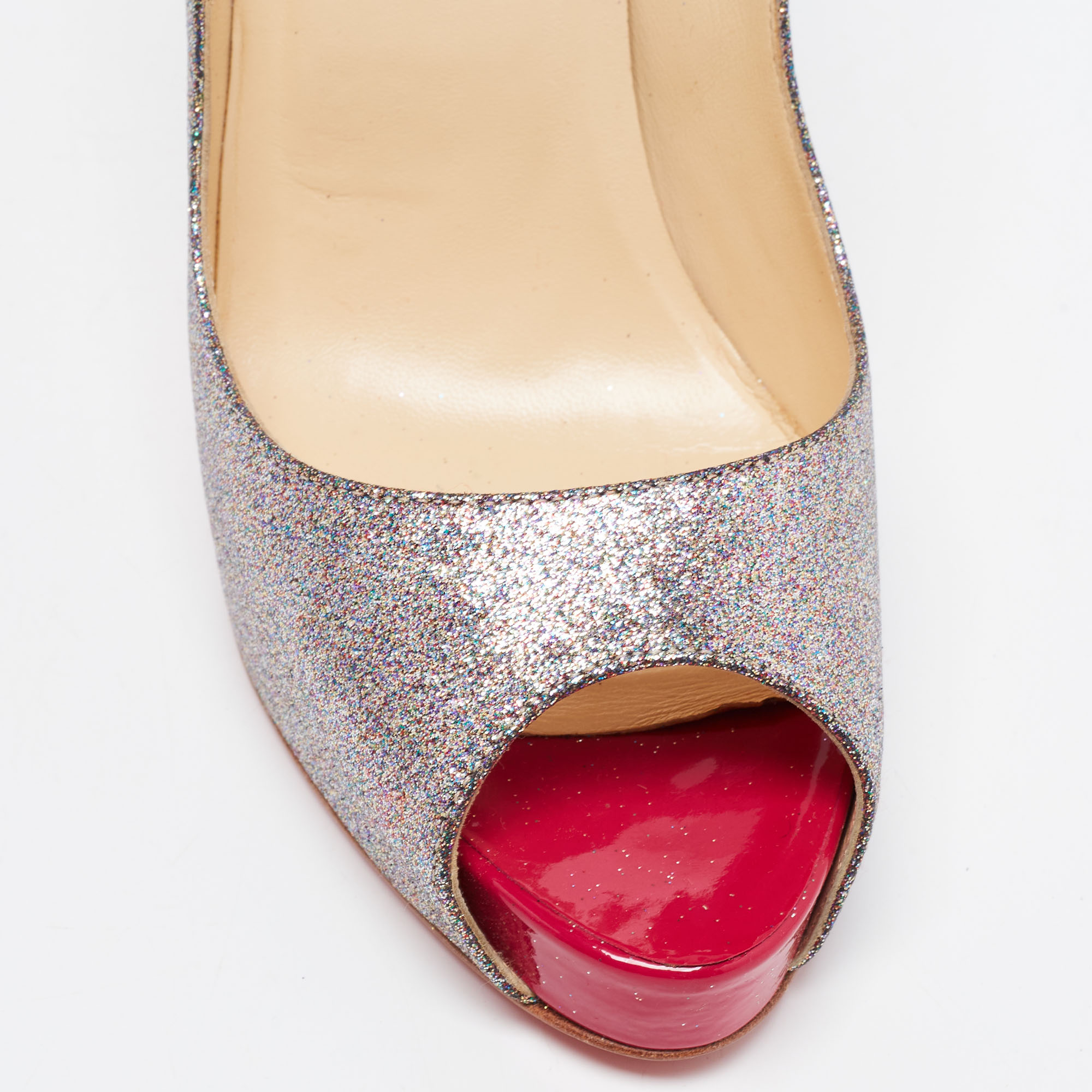 Christian Louboutin Metallic Glitter  Very Prive Peep Toe Pumps Size 39.5