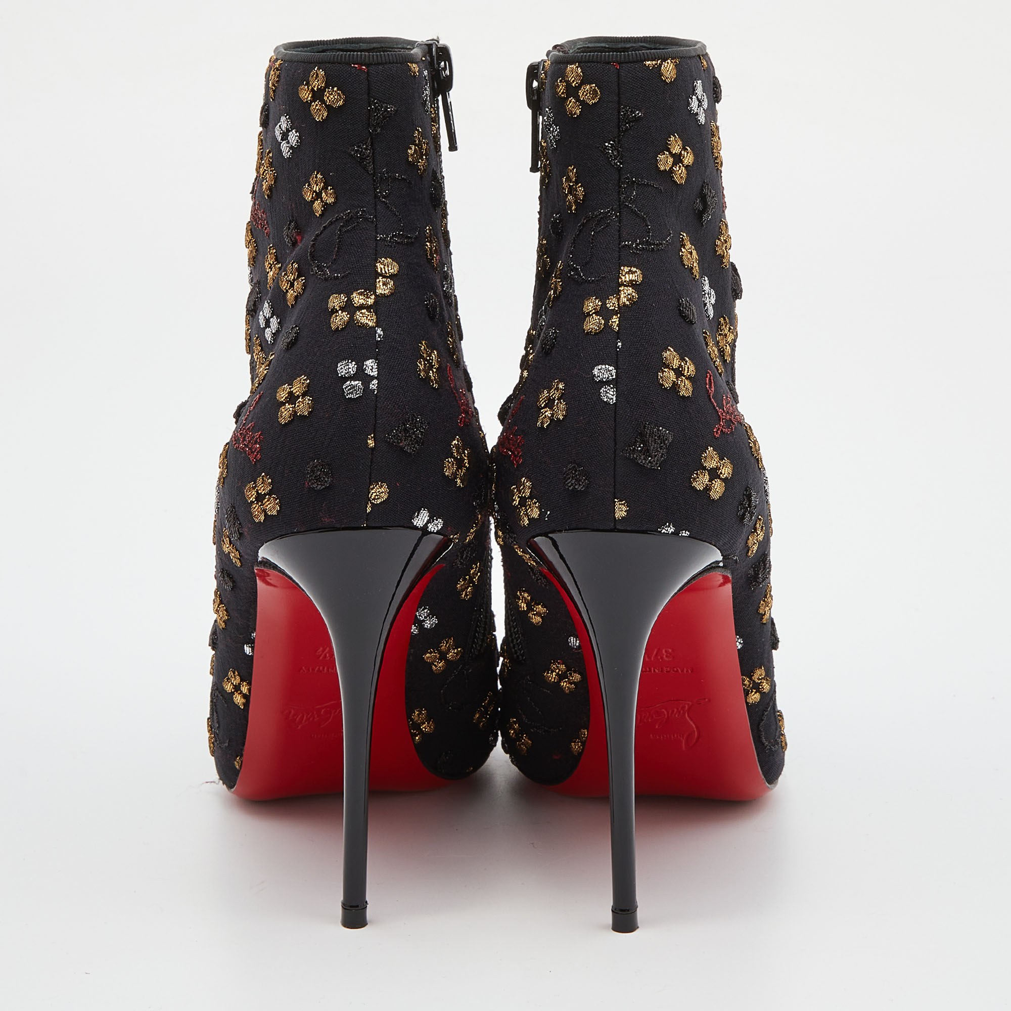 Christian Louboutin Black Embroidered Fabric So Kate Ankle Booties Size 37.5