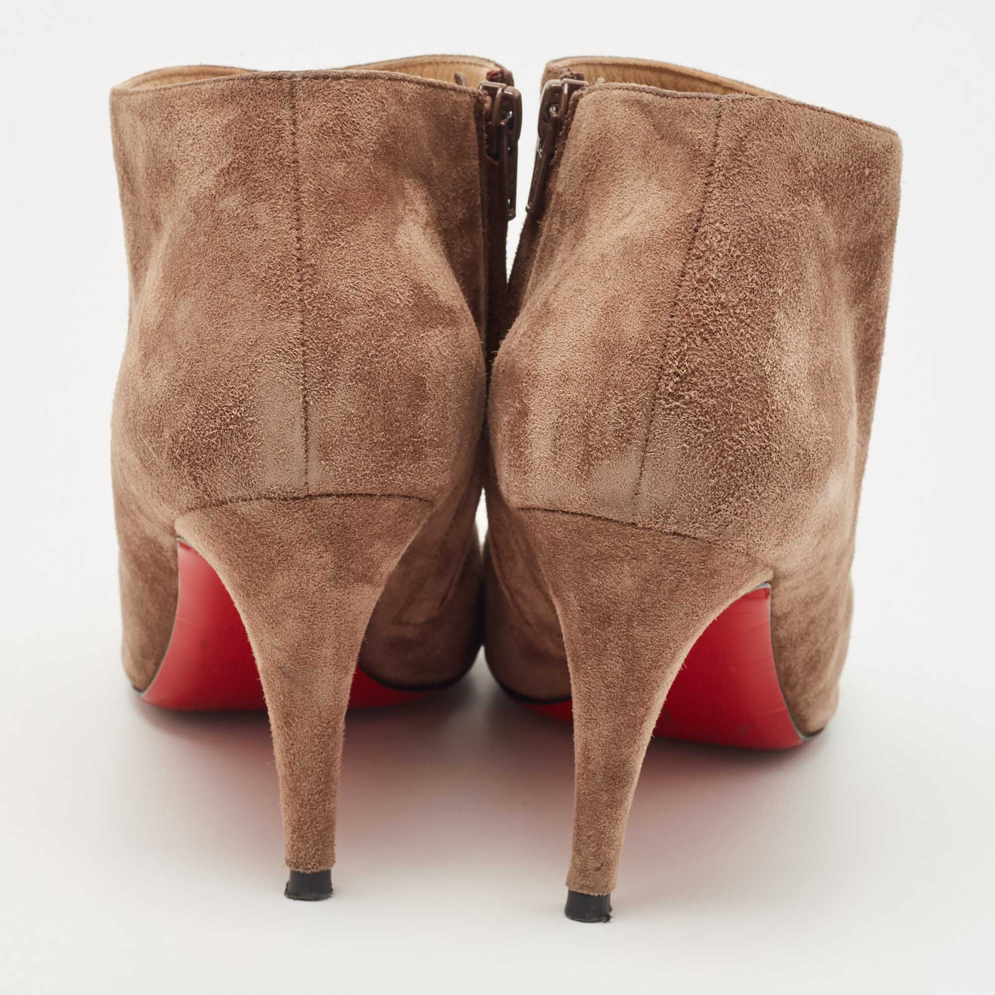 Christian Louboutin Brown Suede Ankle Booties Size 39.5