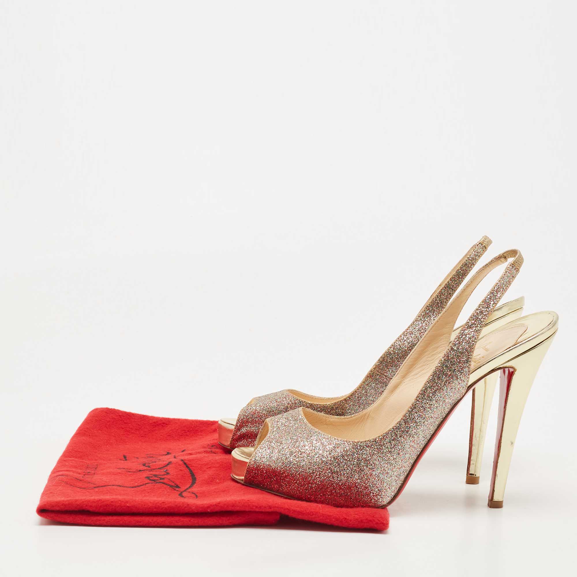 Christian Louboutin Metallic Gold Glitter Private Number Sandals Size 39