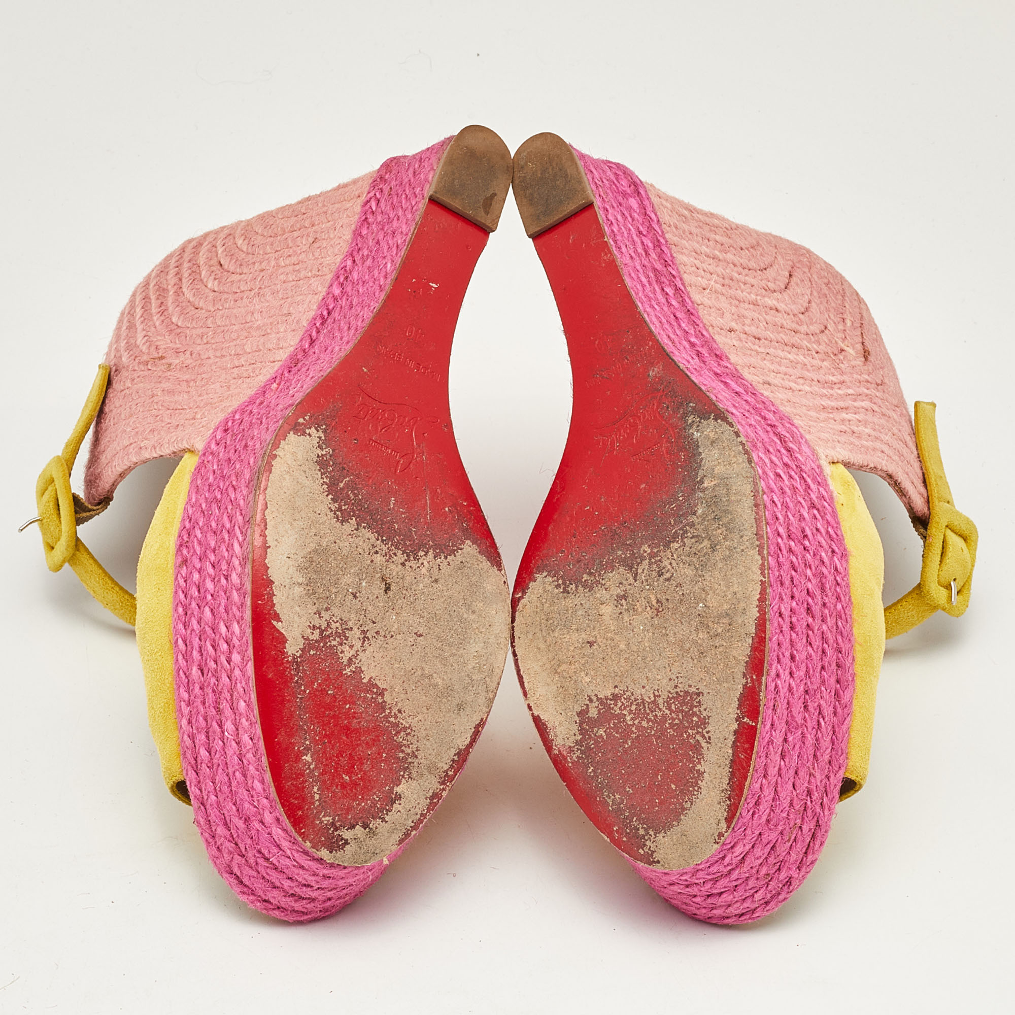 Christian Louboutin Yellow/Pink Suede Praia Wedge Sandals Size 40