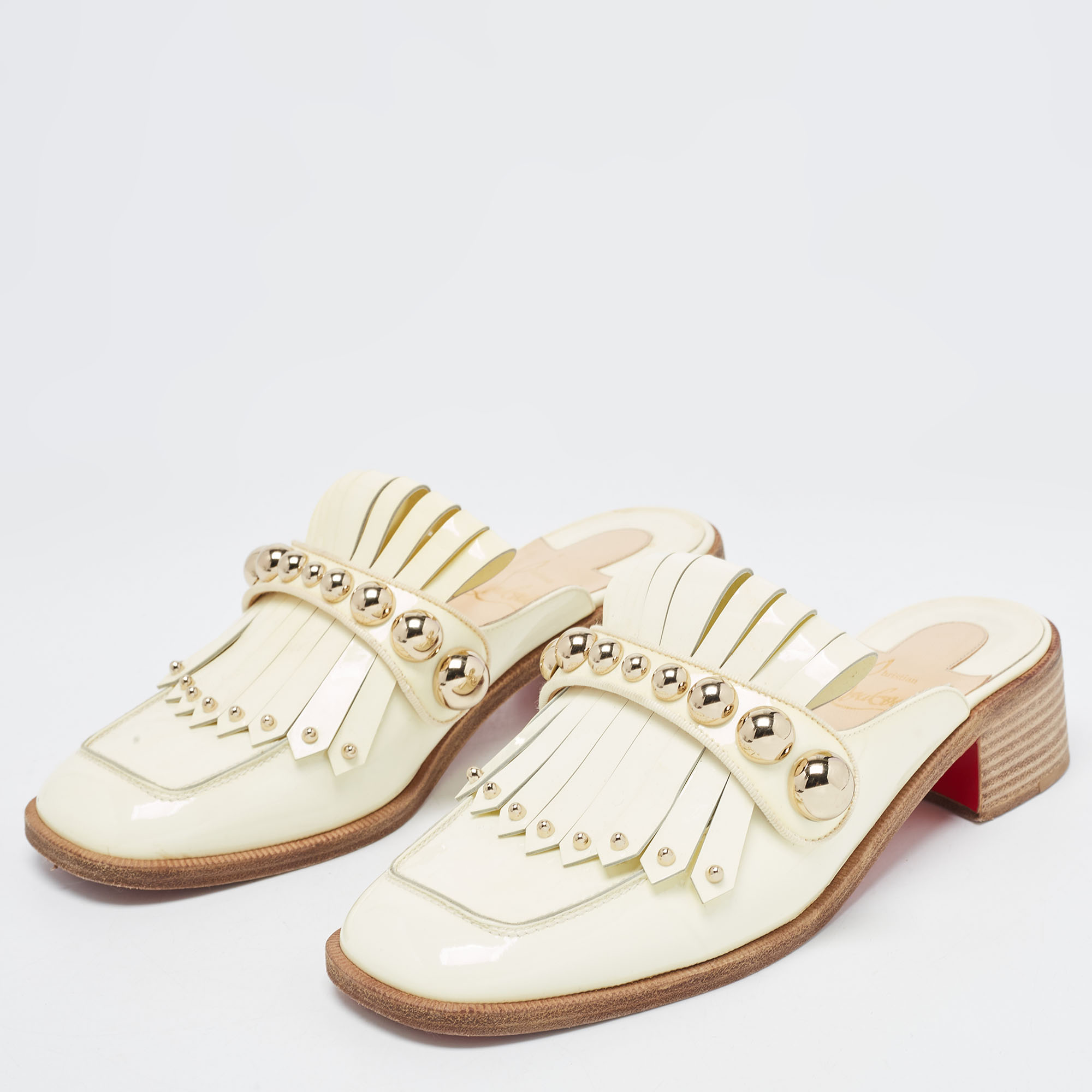 Christian Louboutin Cream Patent Leather Octavian Mules Size 36.5