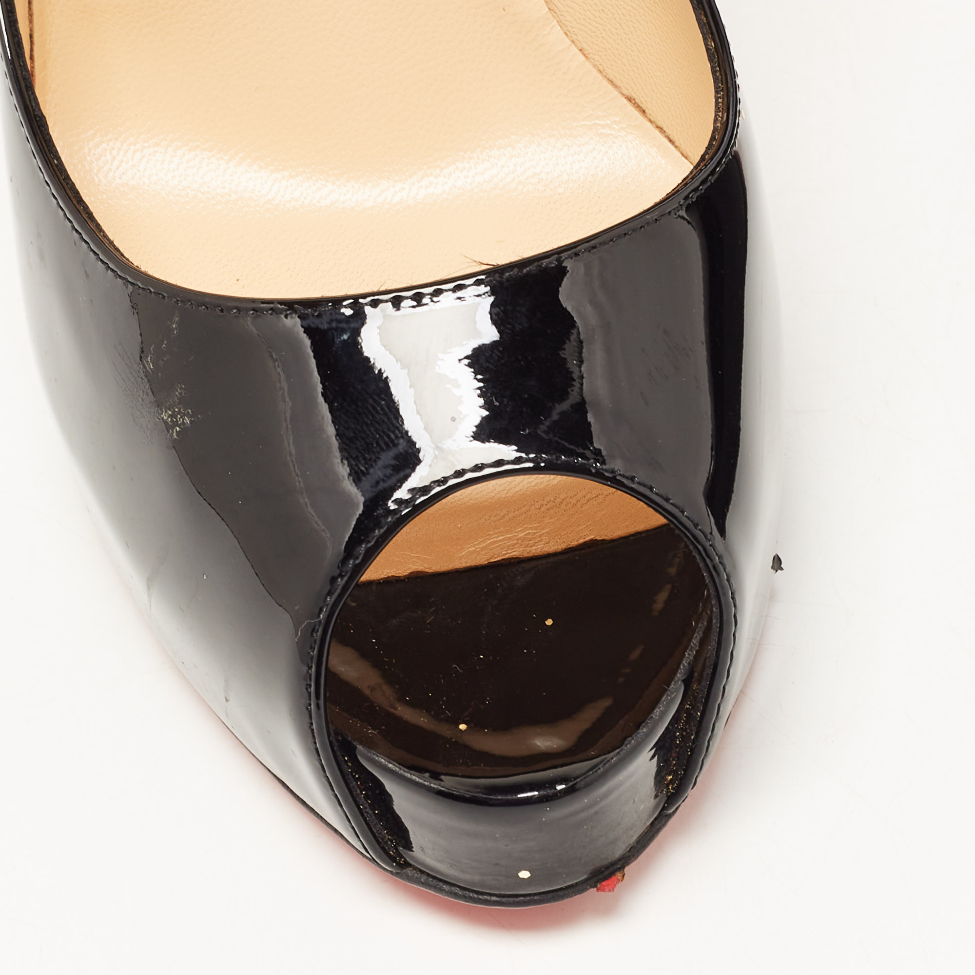 Christian Louboutin Black Patent Leather Very Prive Platform Peep Toe Pumps Size 38