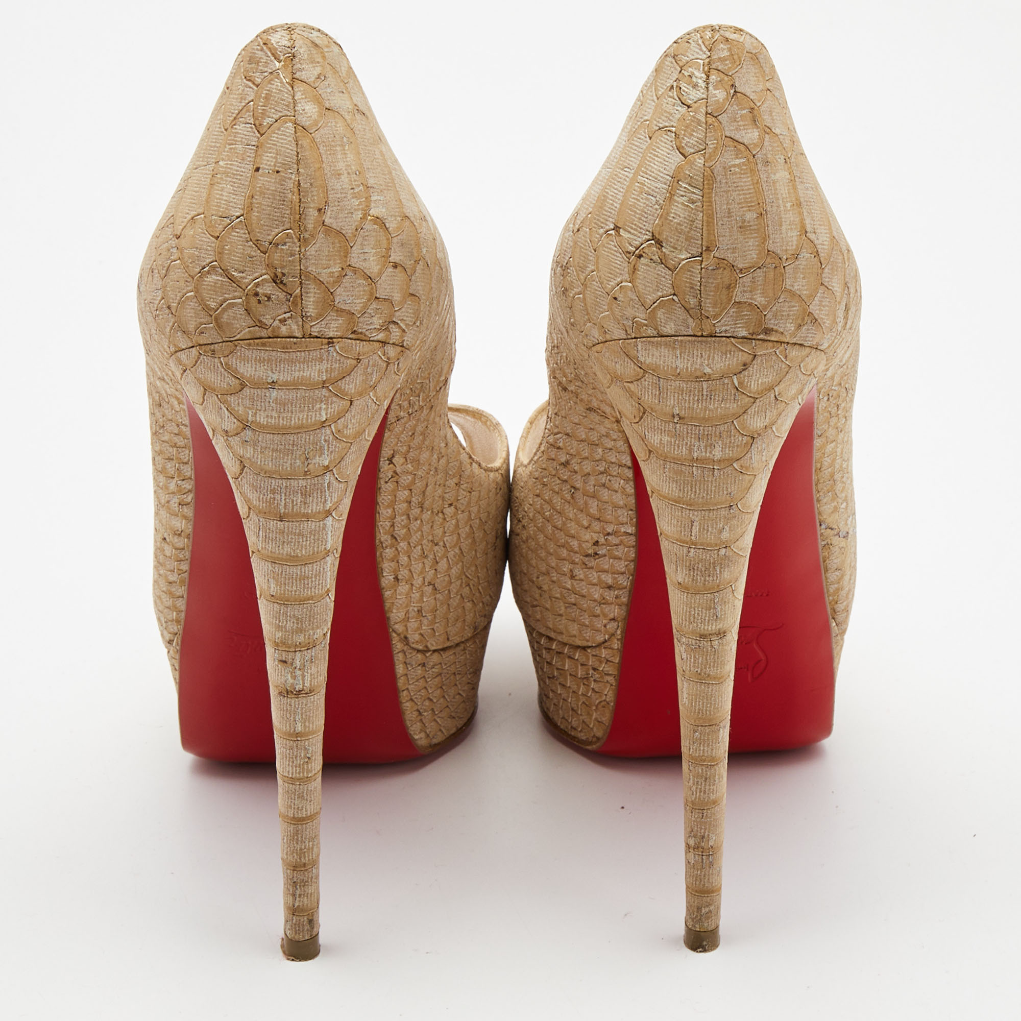 Christian Louboutin Two Tone Python Embossed Leather Lady Peep Pumps Size 39.5