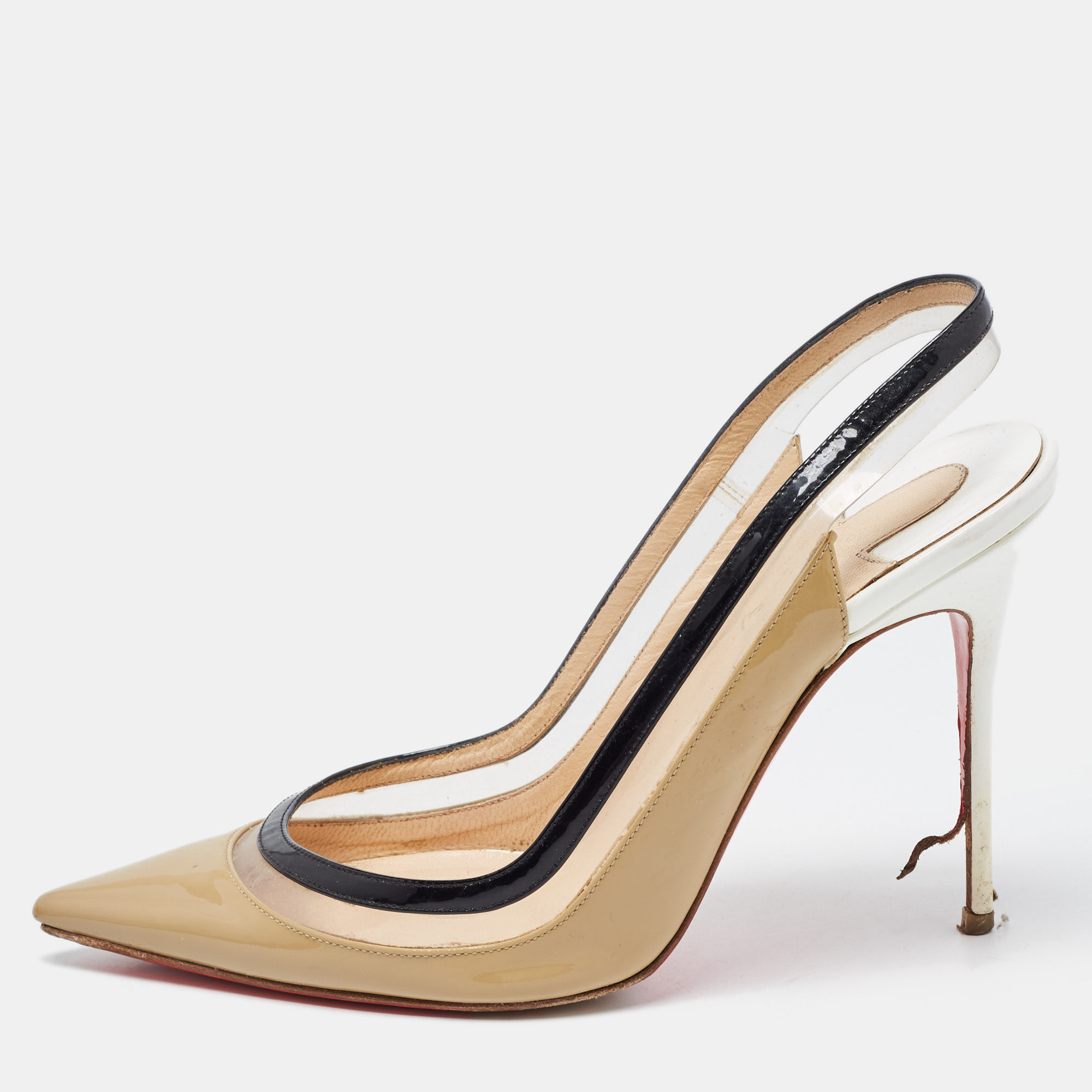 

Christian Louboutin Tricolor Patent Leather and PVC Paulina Slingback Pumps Size, Brown