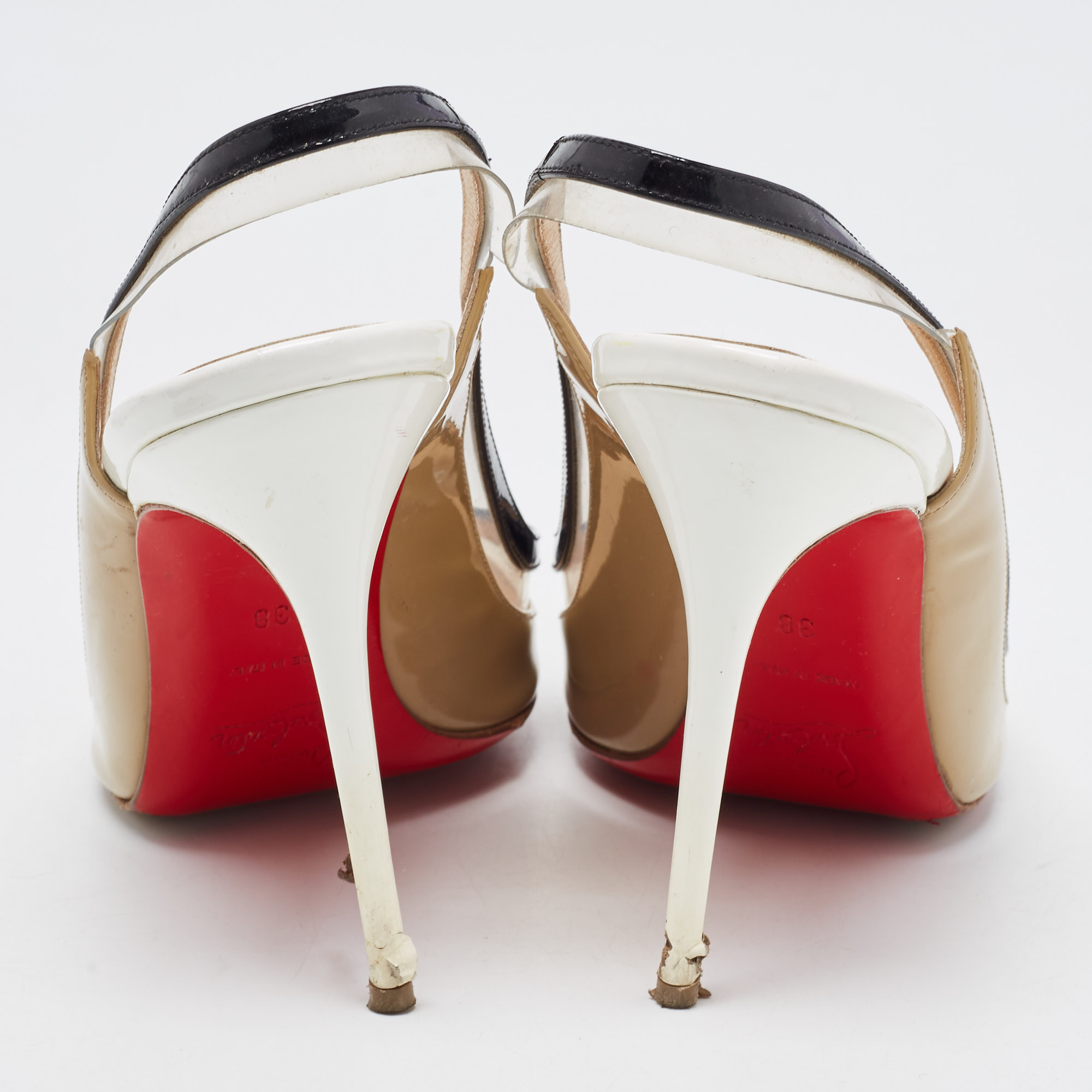 Christian Louboutin Tricolor Patent Leather And PVC Paulina Slingback Pumps Size 38