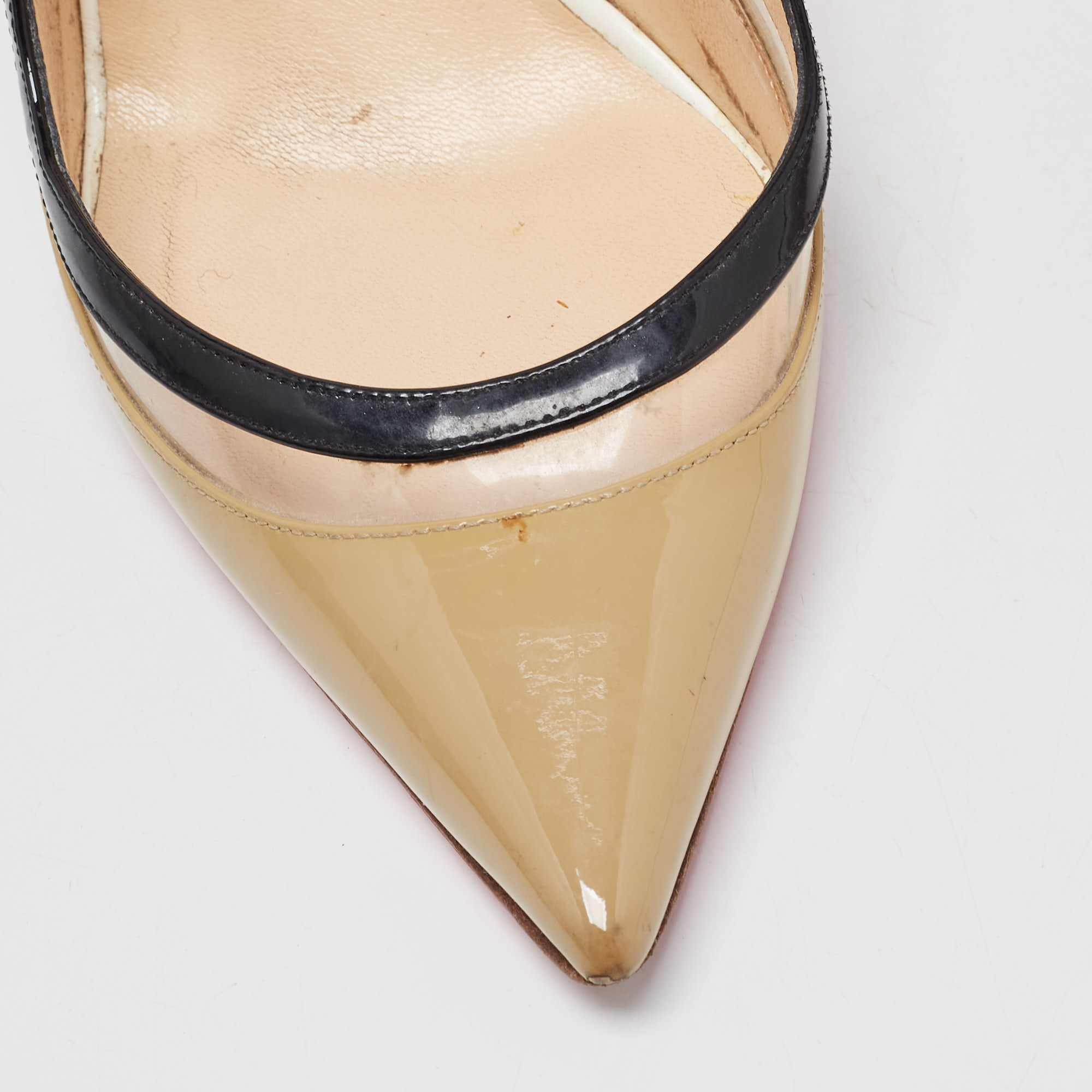 Christian Louboutin Tricolor Patent Leather And PVC Paulina Slingback Pumps Size 38