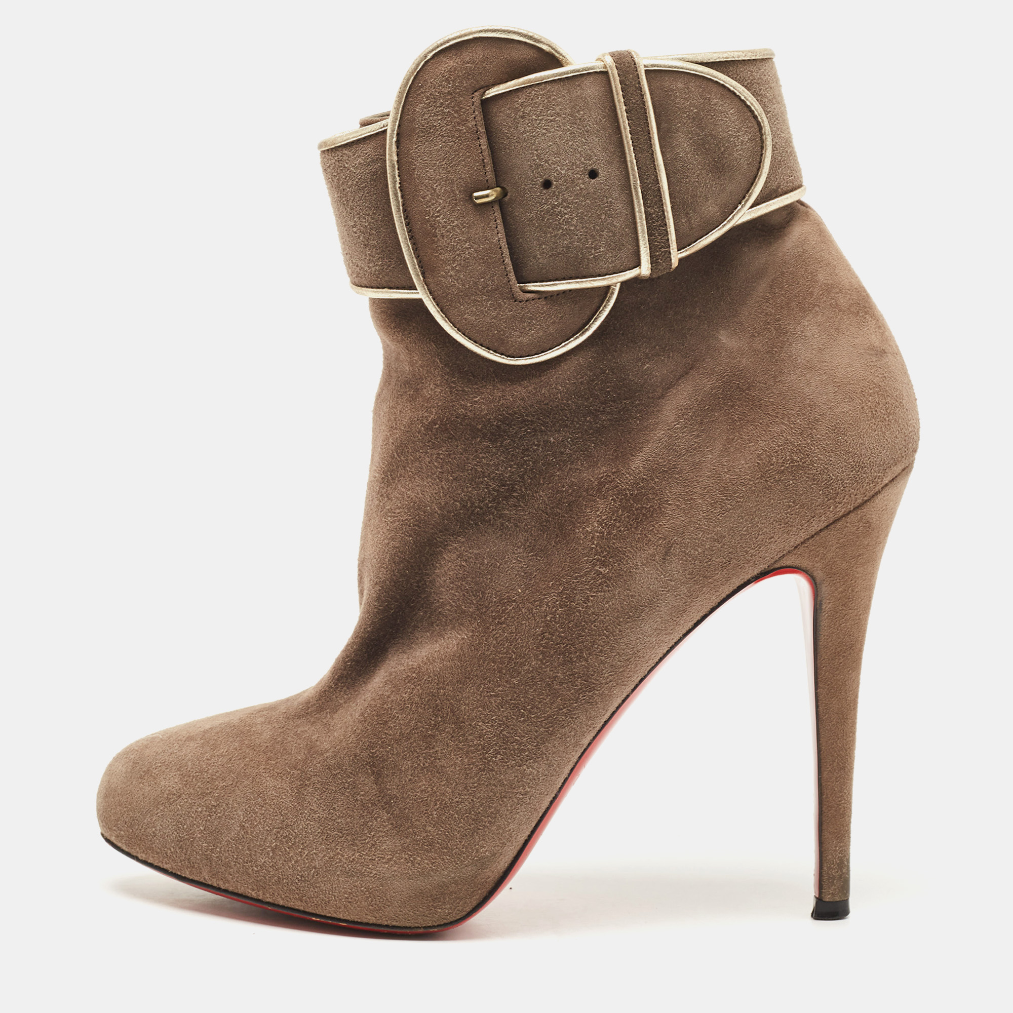 Christian louboutin brown suede trottinette ankle booties size 39.5