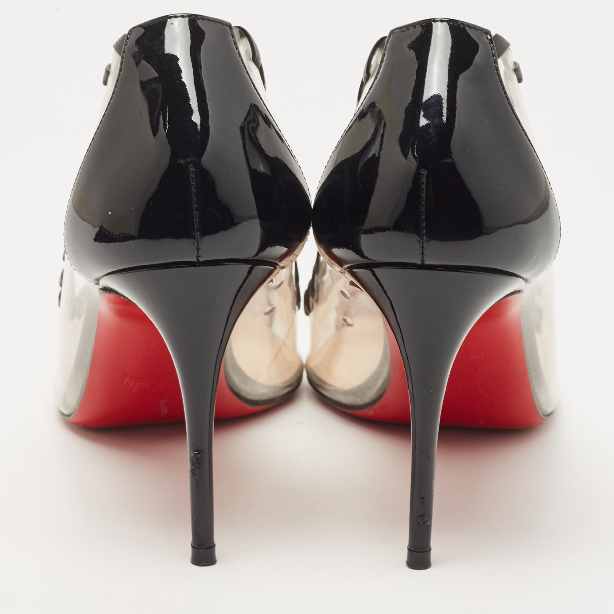 Christian Louboutin Black  PVC And Patent Leather Lizabeth Pointed Toe  Pumps Size 38.5
