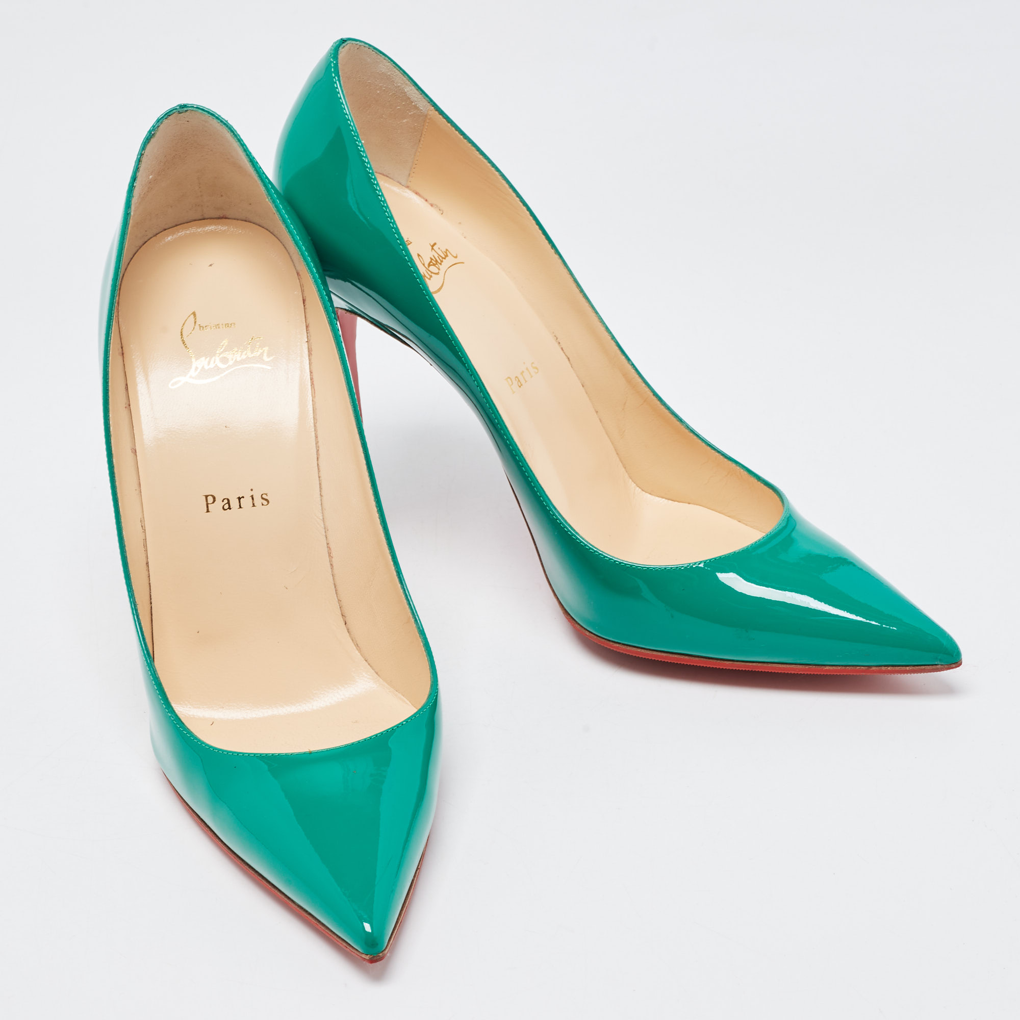 Christian Louboutin Green Patent Leather So Kate Pointed Toe Pumps Size 40