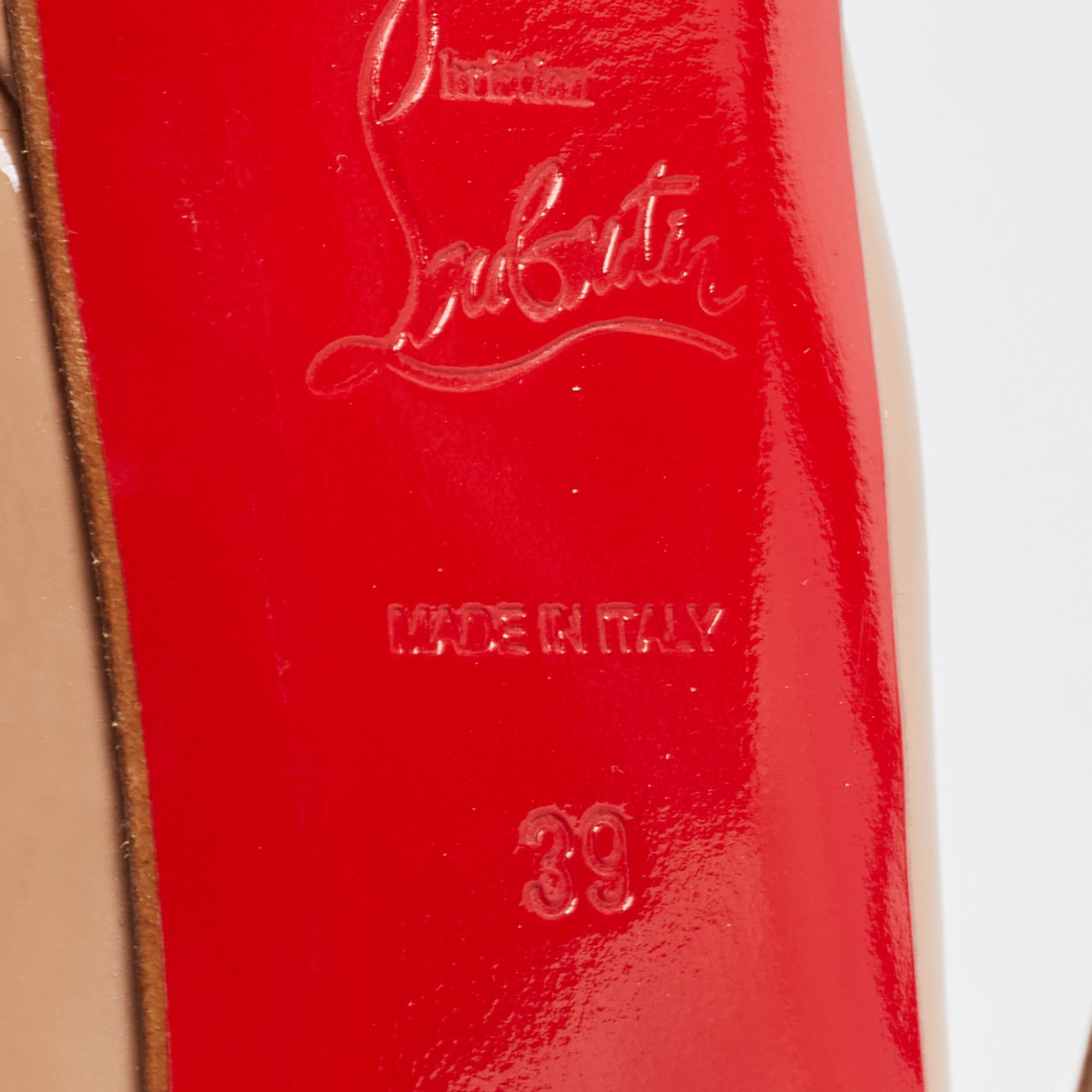 Christian Louboutin Beige Patent Leather Lady Peep Slingback Pumps Size 39