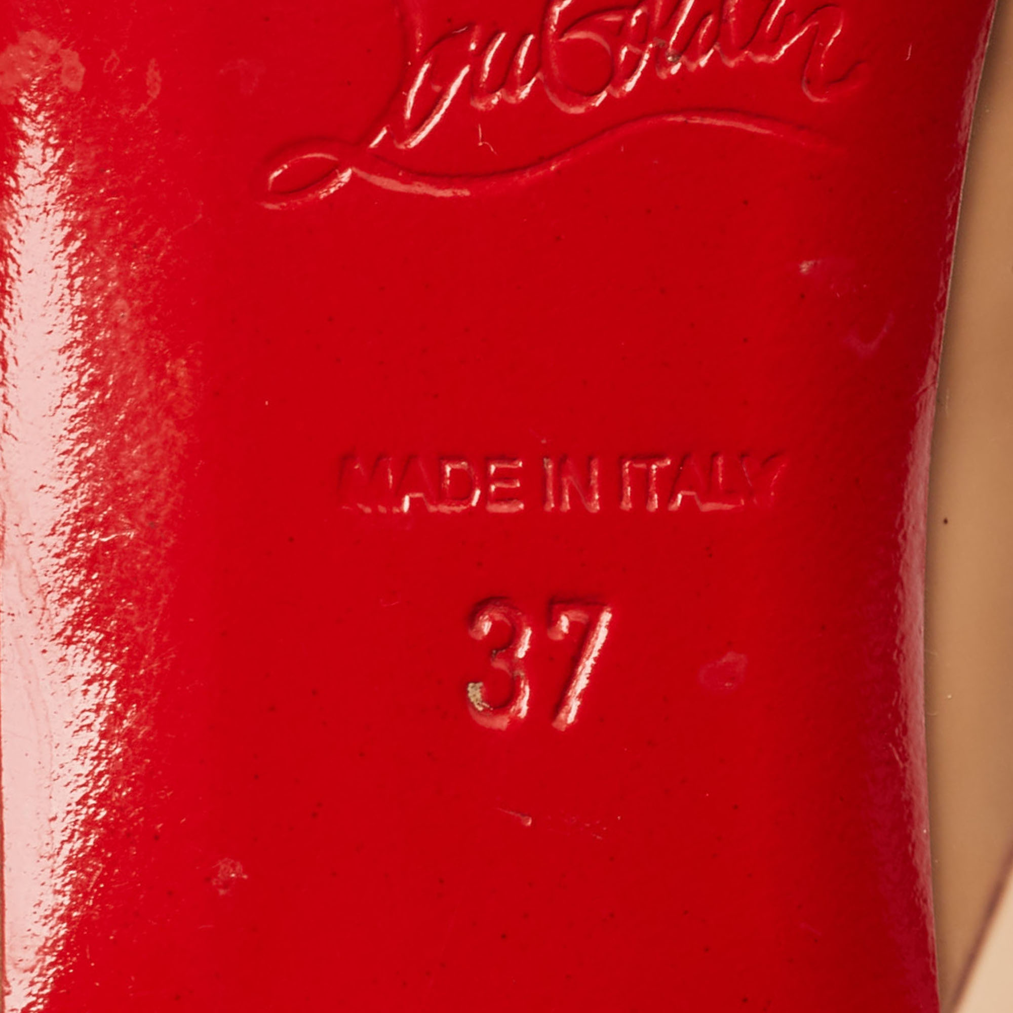 Christian Louboutin Beige Patent Leather Very Prive Peep Toe Platform Pumps Size 37