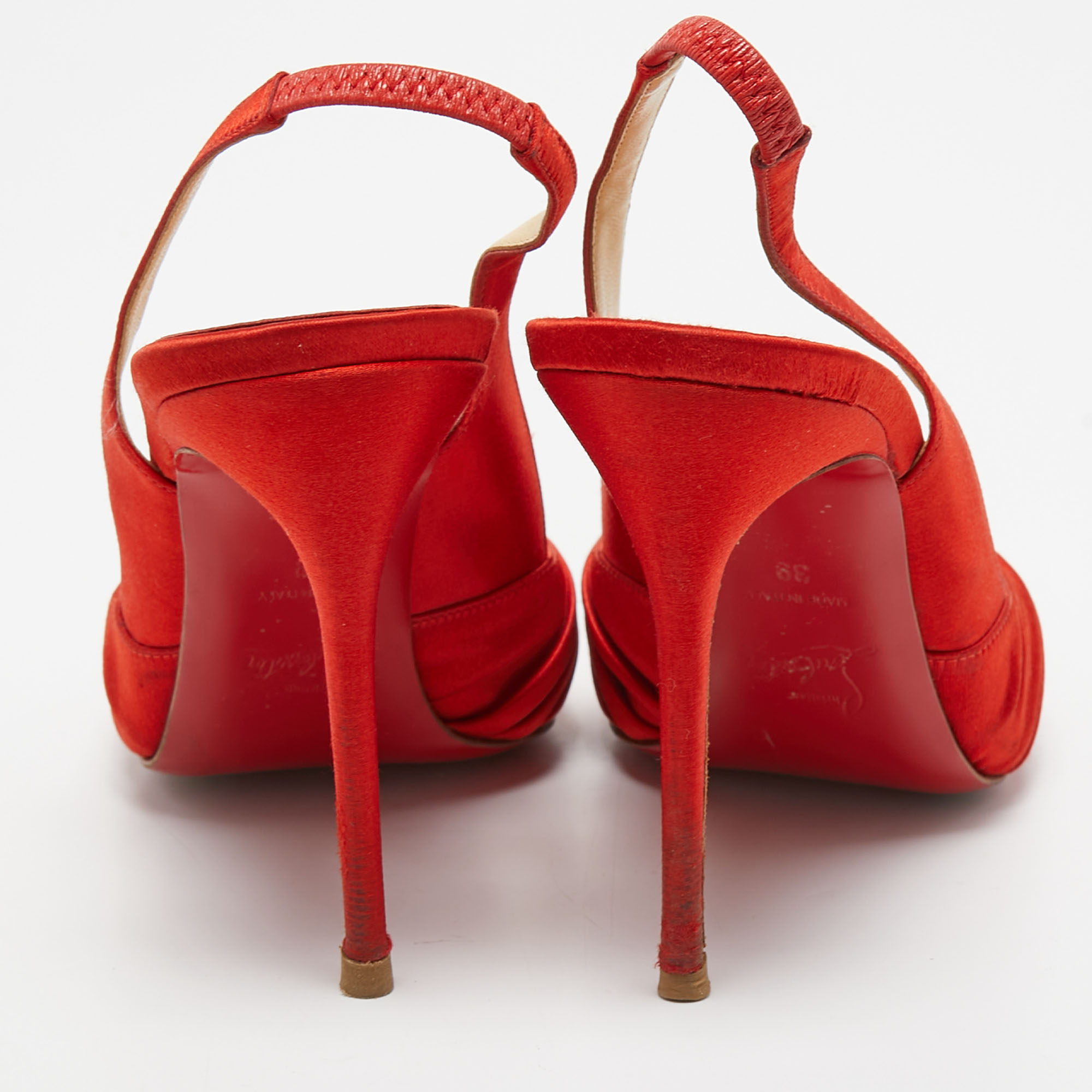 Christian Louboutin Red Satin Jenny Slingback Pumps Size 39