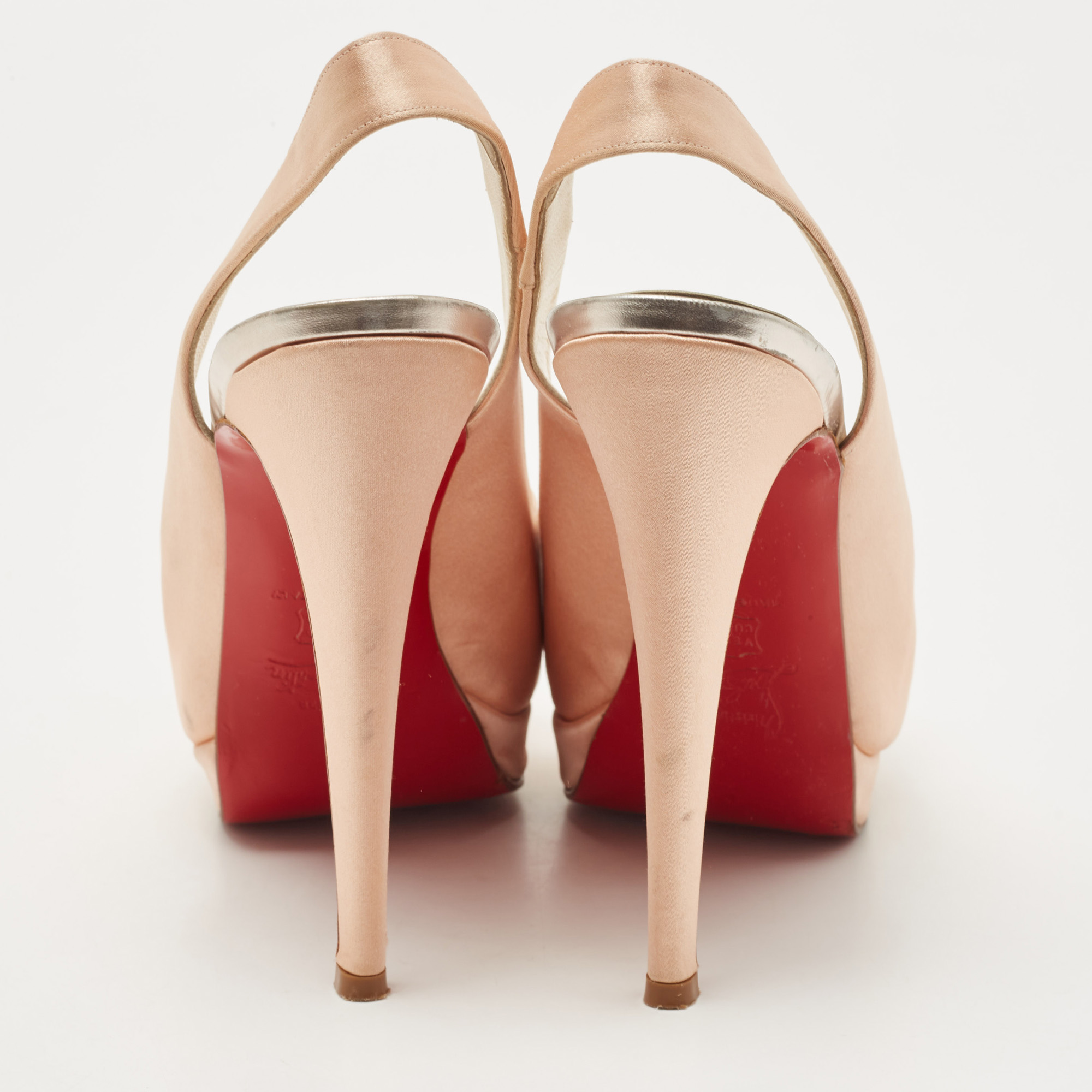 Christian Louboutin Pink Satin Open Toe Platform Slingback Sandals Size 38