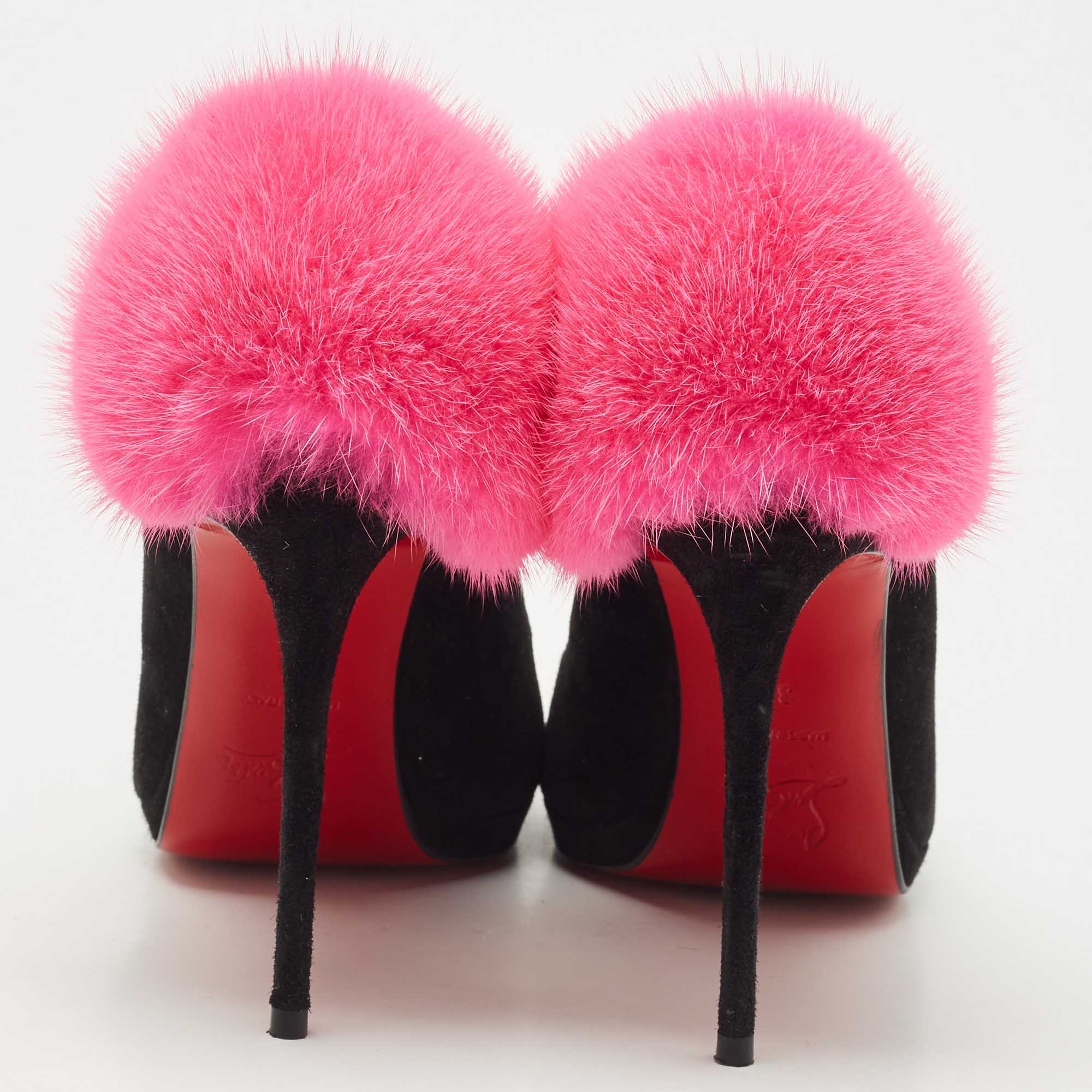 Christian Louboutin Black/Pink Suede And Fur Achilda Pumps Size 38