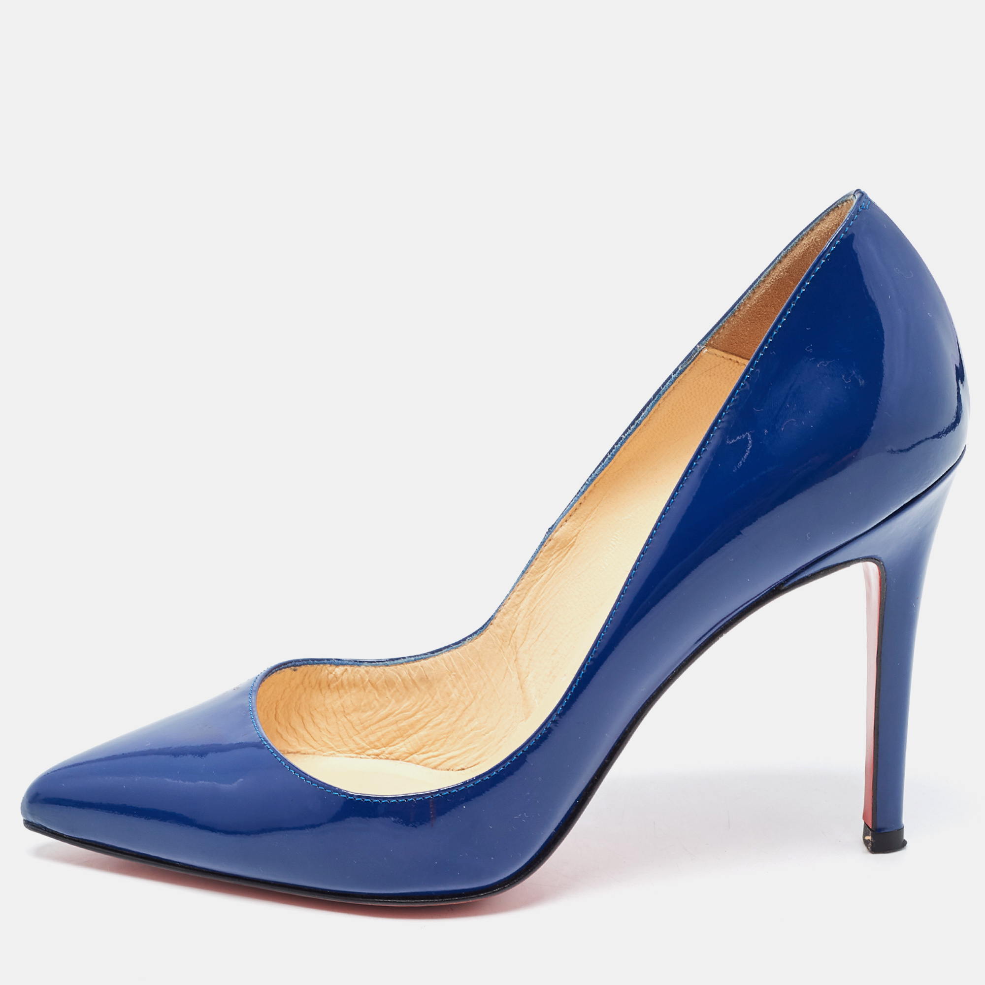 Christian Louboutin Blue Patent Leather Pigalle Pumps Size 35.5