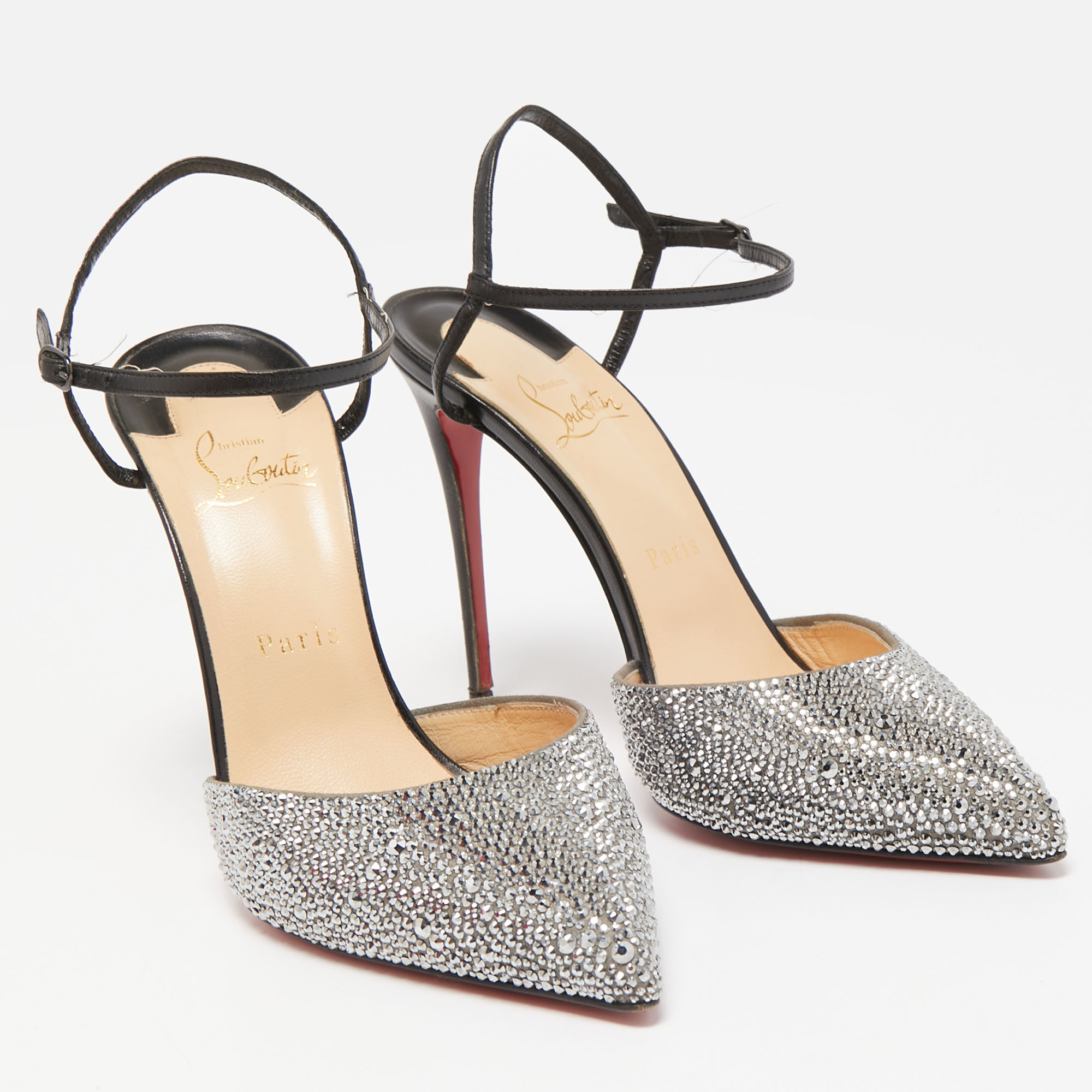 Christian Louboutin Grey/Black Suede And Leather Rivierina Strass Pumps Size 39